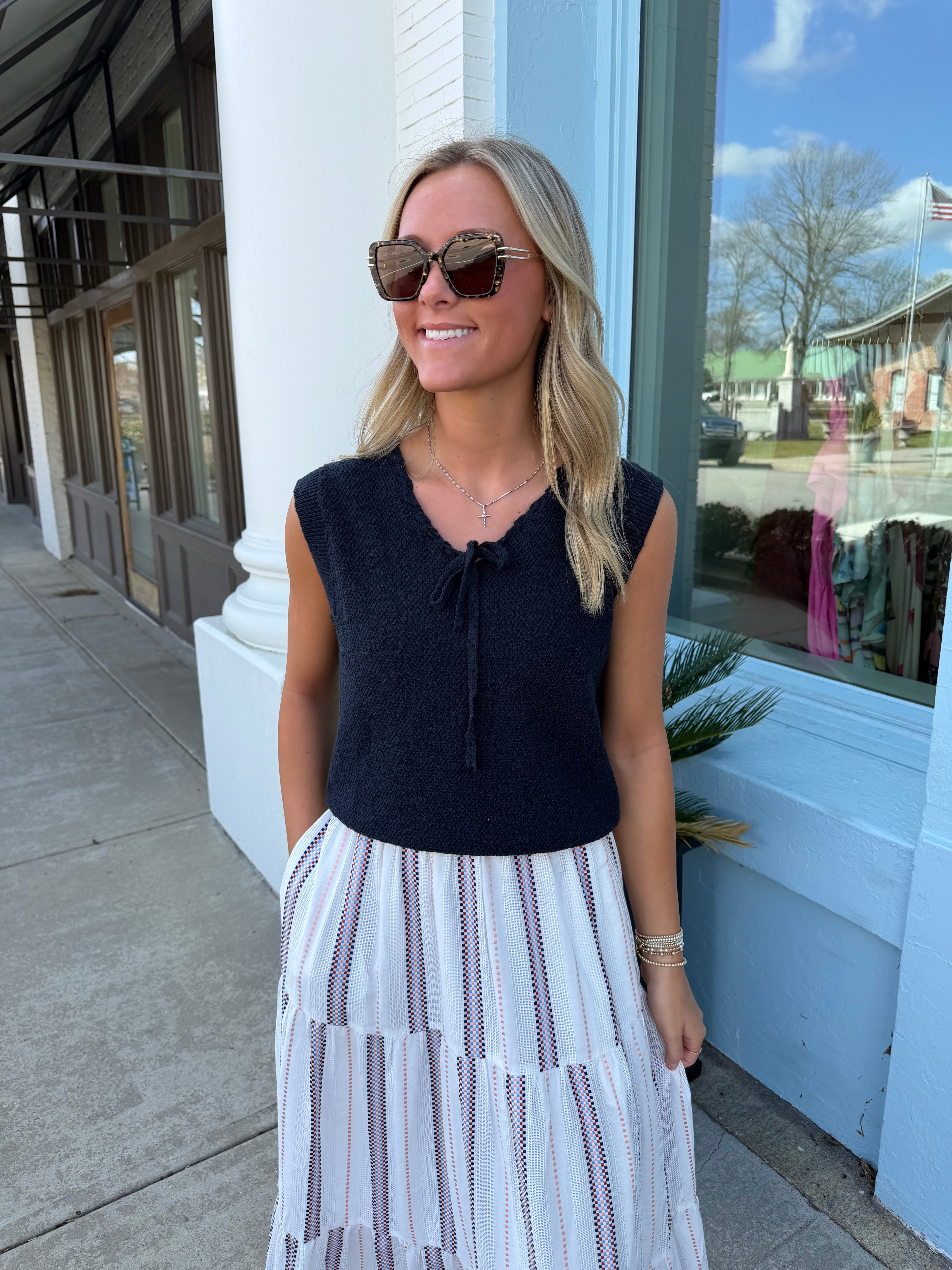 Charles Sleeveless Sweater Top - Navy