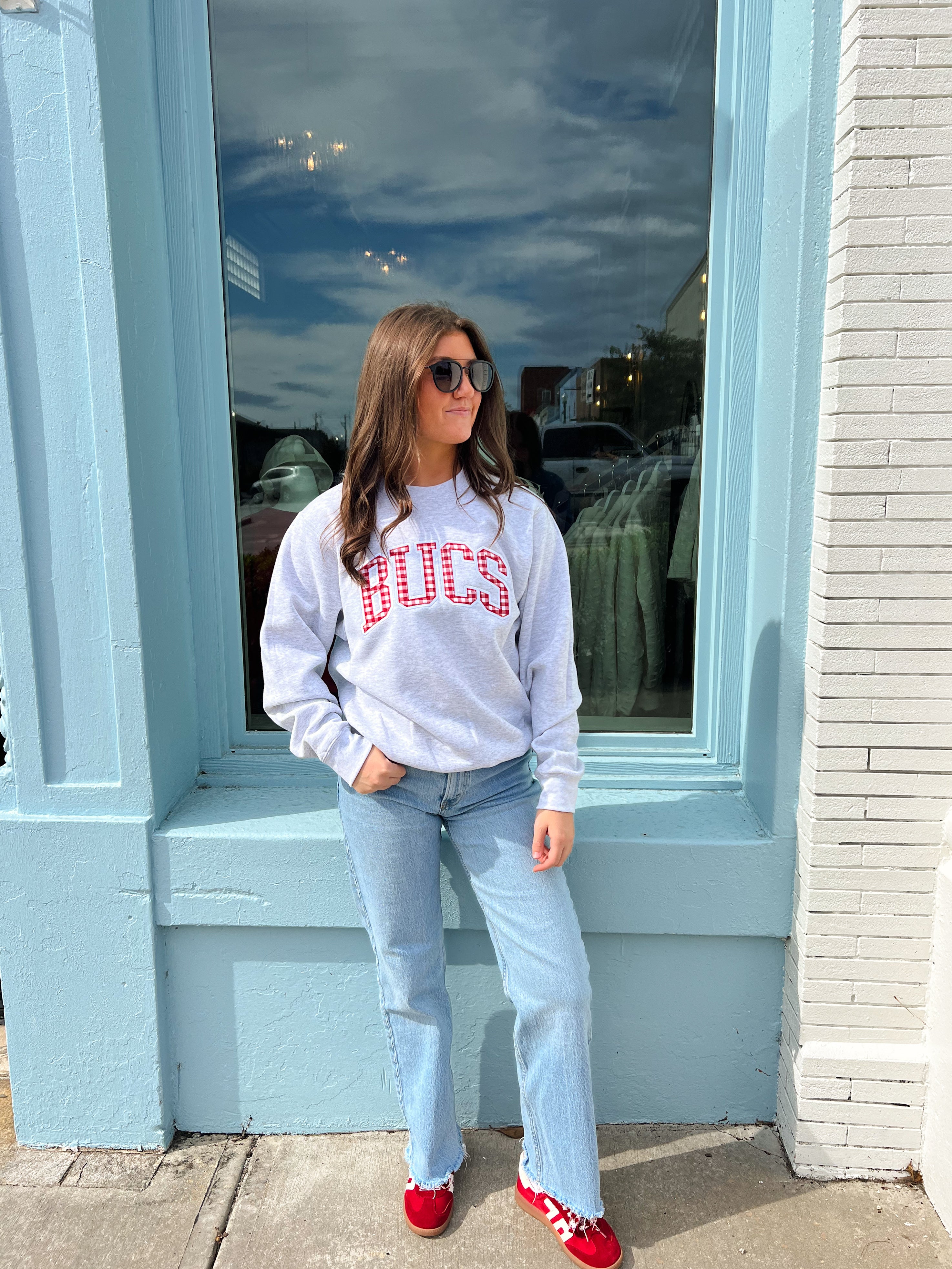 Bucs Crew Sweatshirt - Grey/Red Gingham
