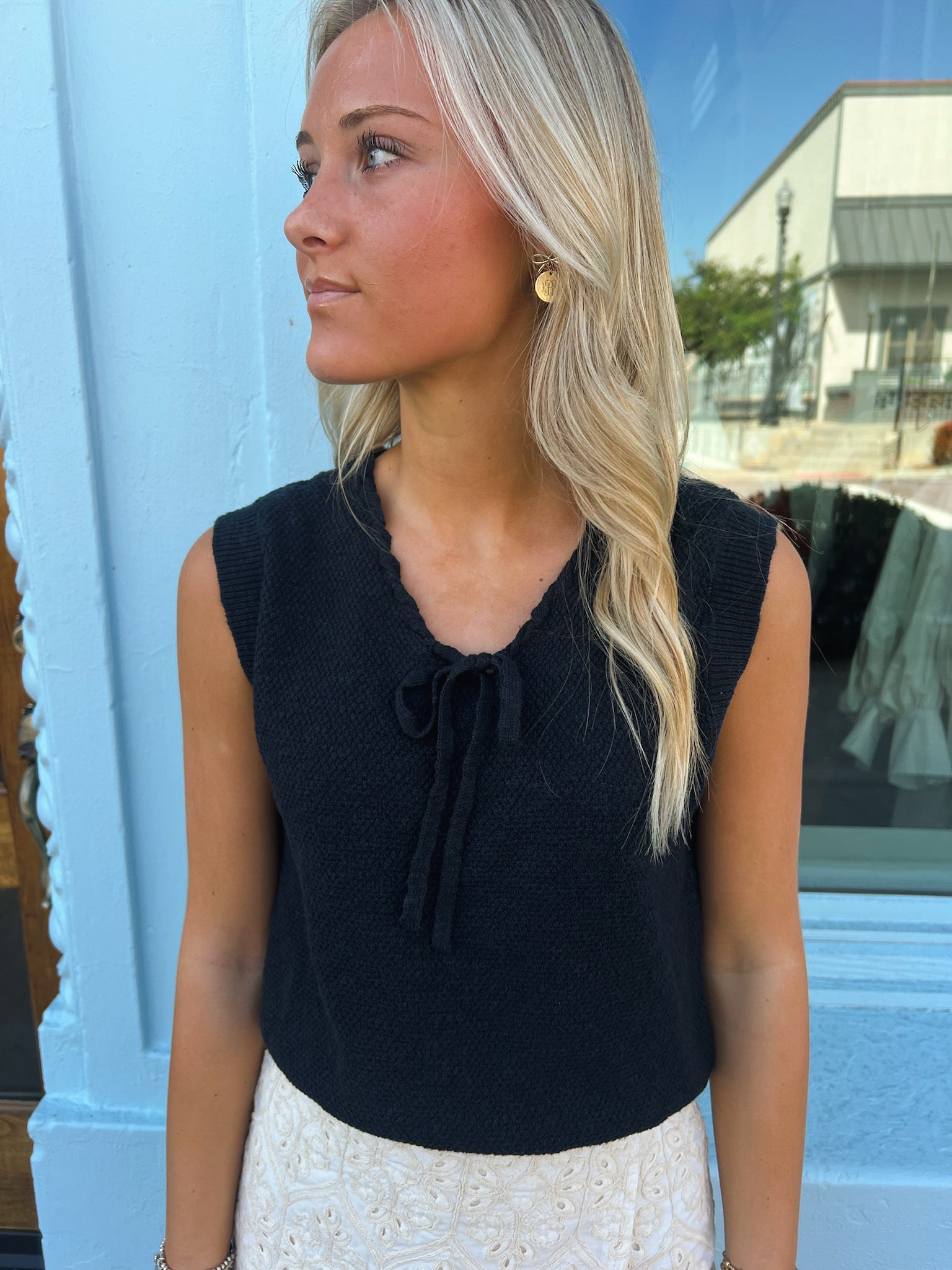 Charles Sleeveless Sweater Top - Navy