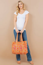 Quilted Reversible Tote Bag - Orange/Pink