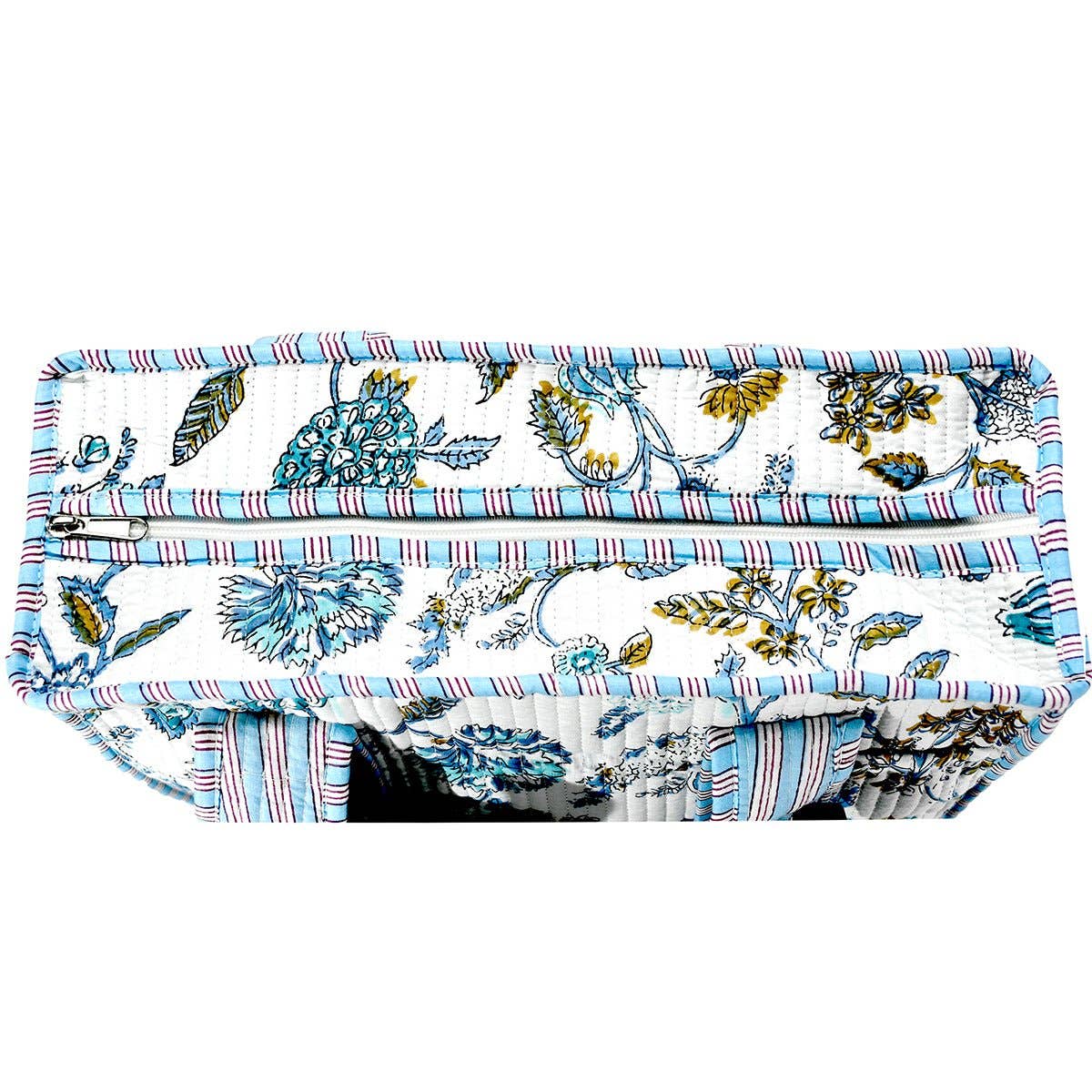 Cotton Block Print Tote Bag-Blue