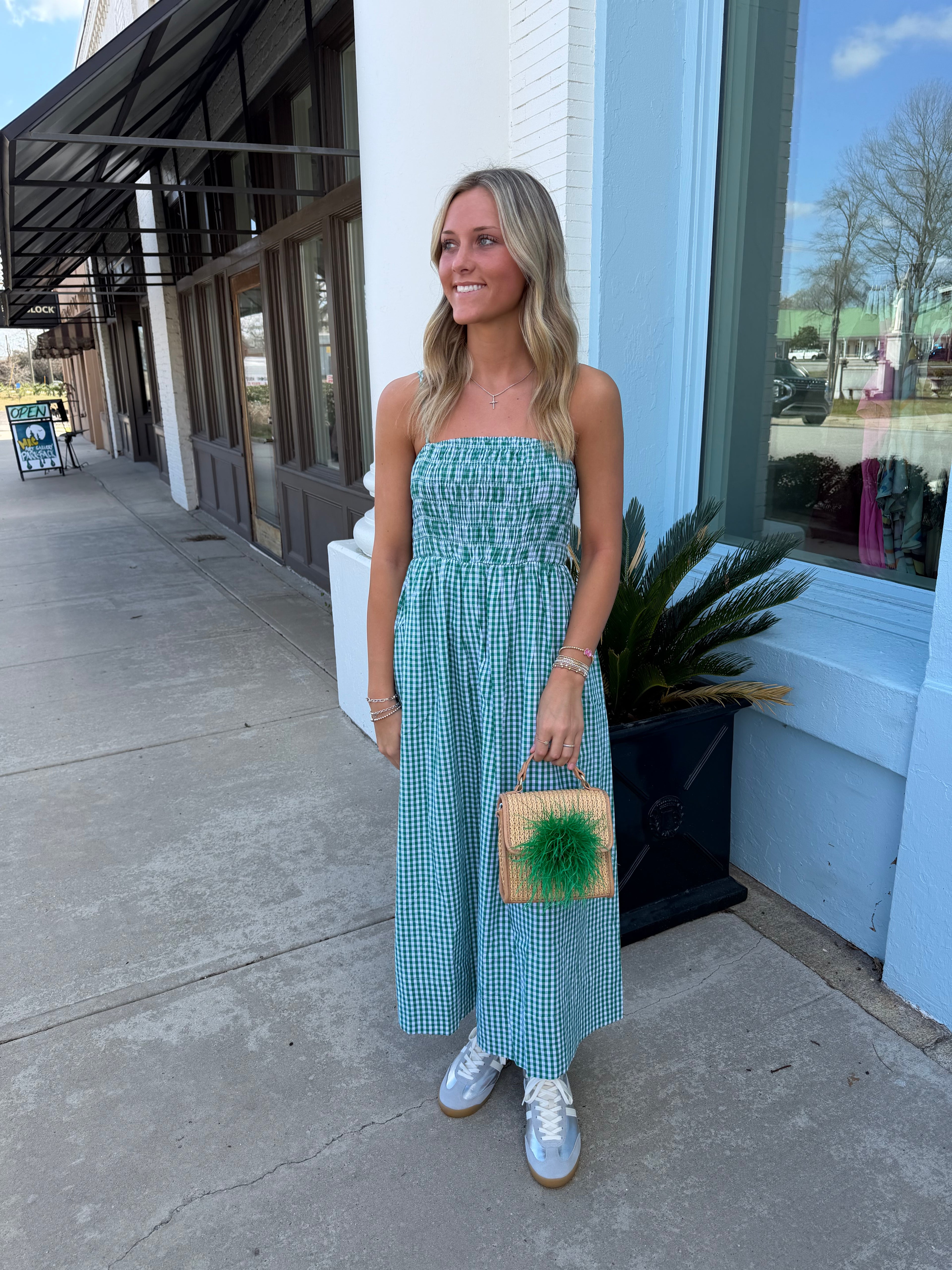 The Patron Gingham Dress- Green