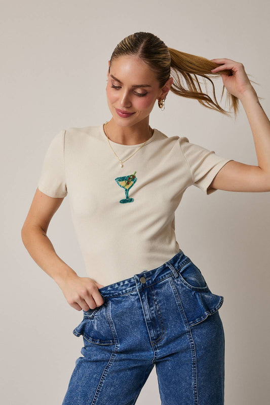 Martini Beaded Top - Cream