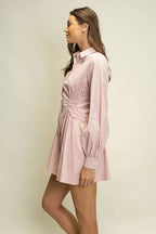 The Ray Ruched Shirt Mini Dress