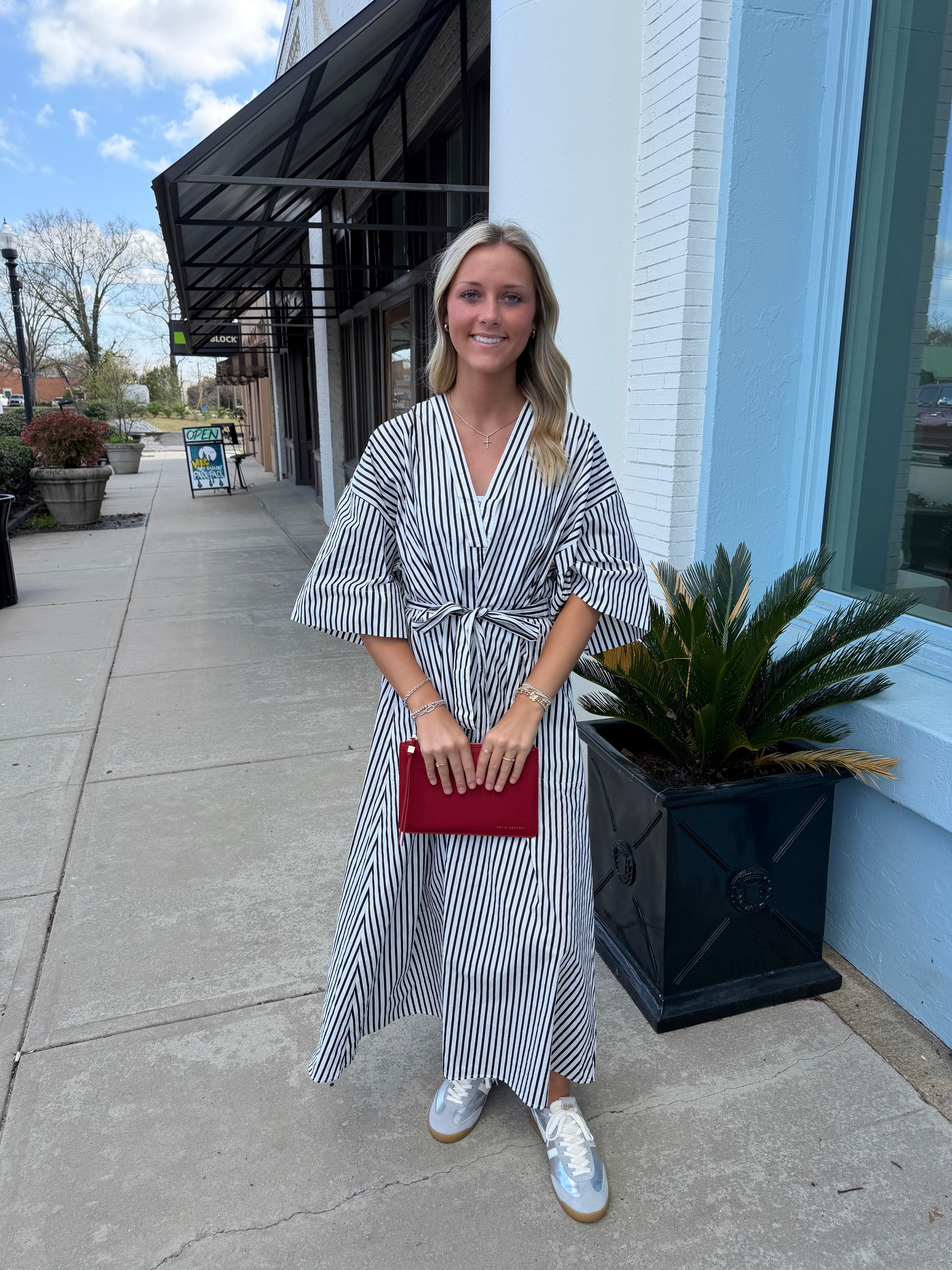 The Nancy Stripe Midi Dress- Black & White