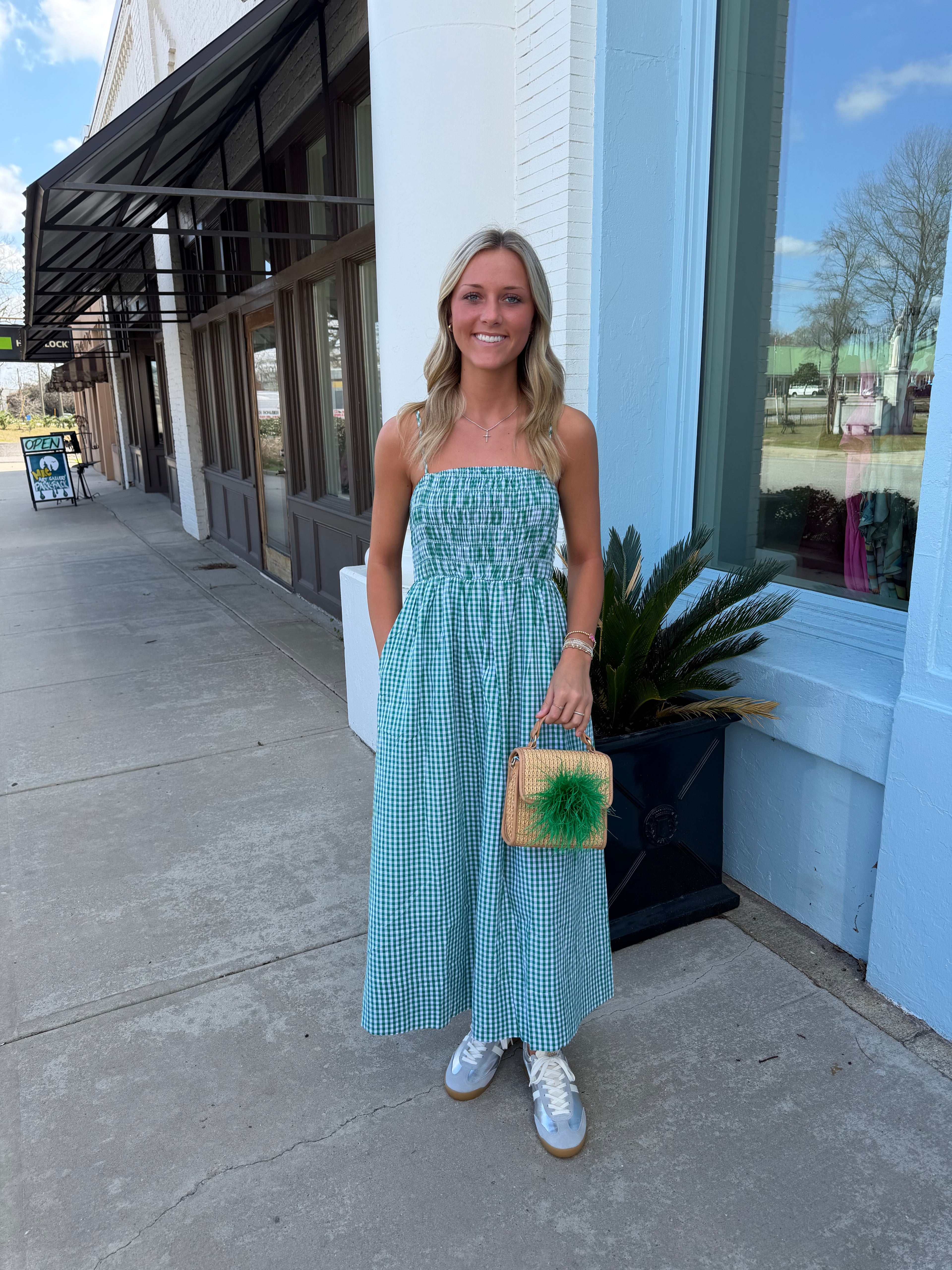 The Patron Gingham Dress- Green