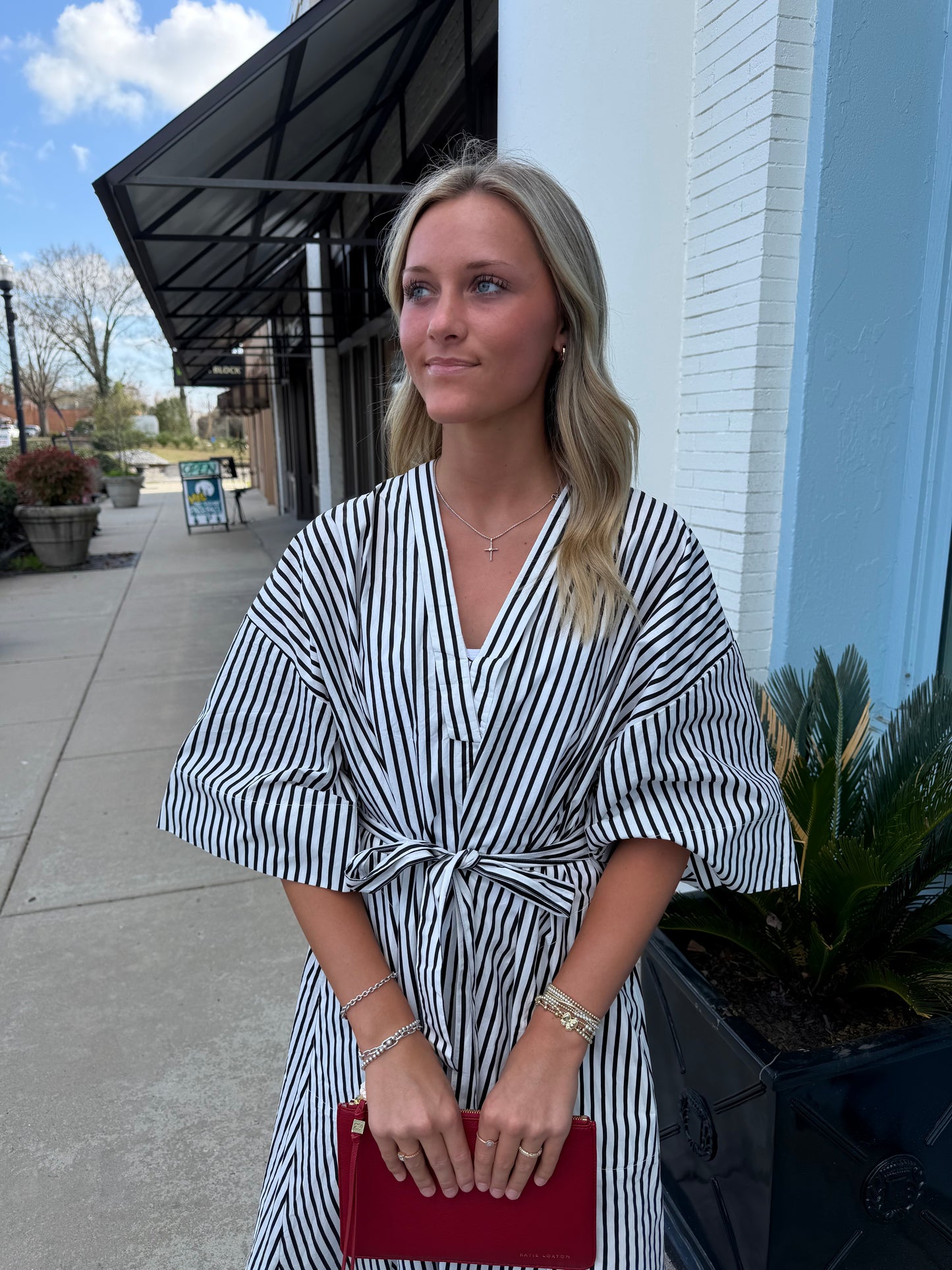 The Nancy Stripe Midi Dress - Black & White
