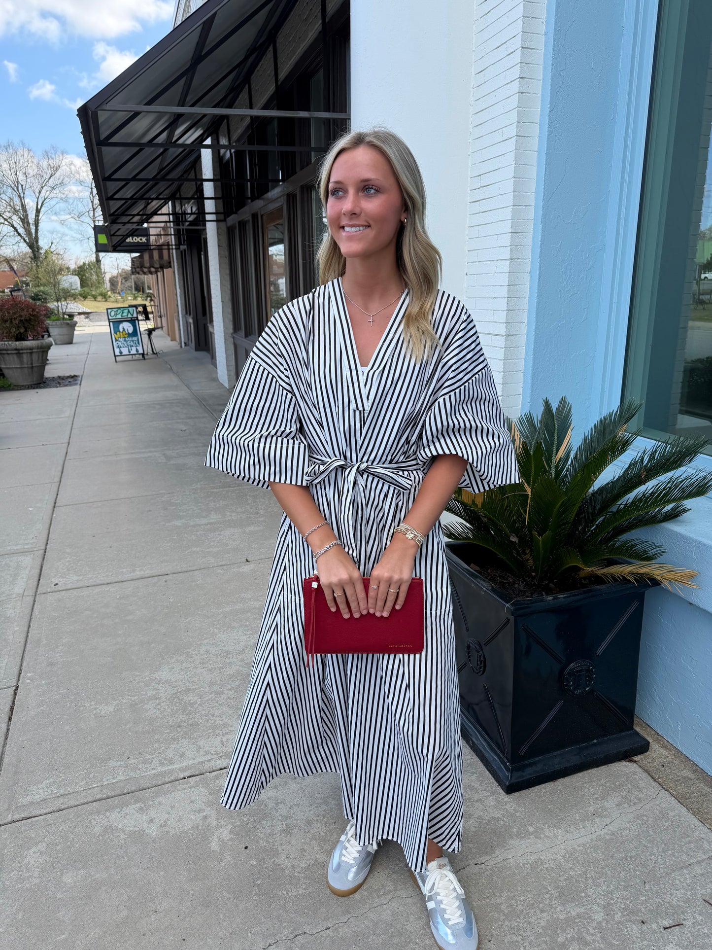 The Nancy Stripe Midi Dress - Black & White
