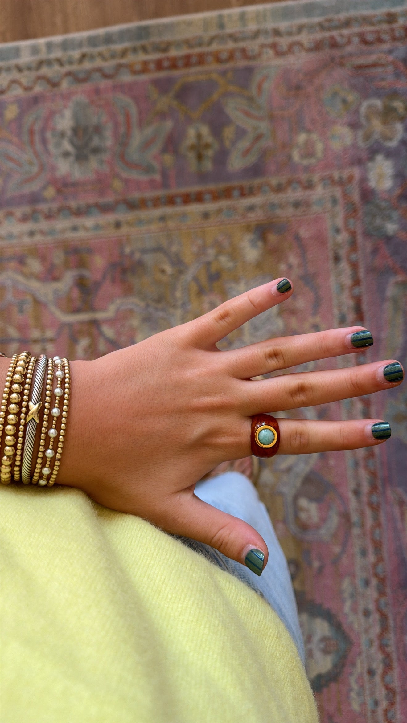 Lucas Jack Tortoise Shell Resin/Amazonite Ring