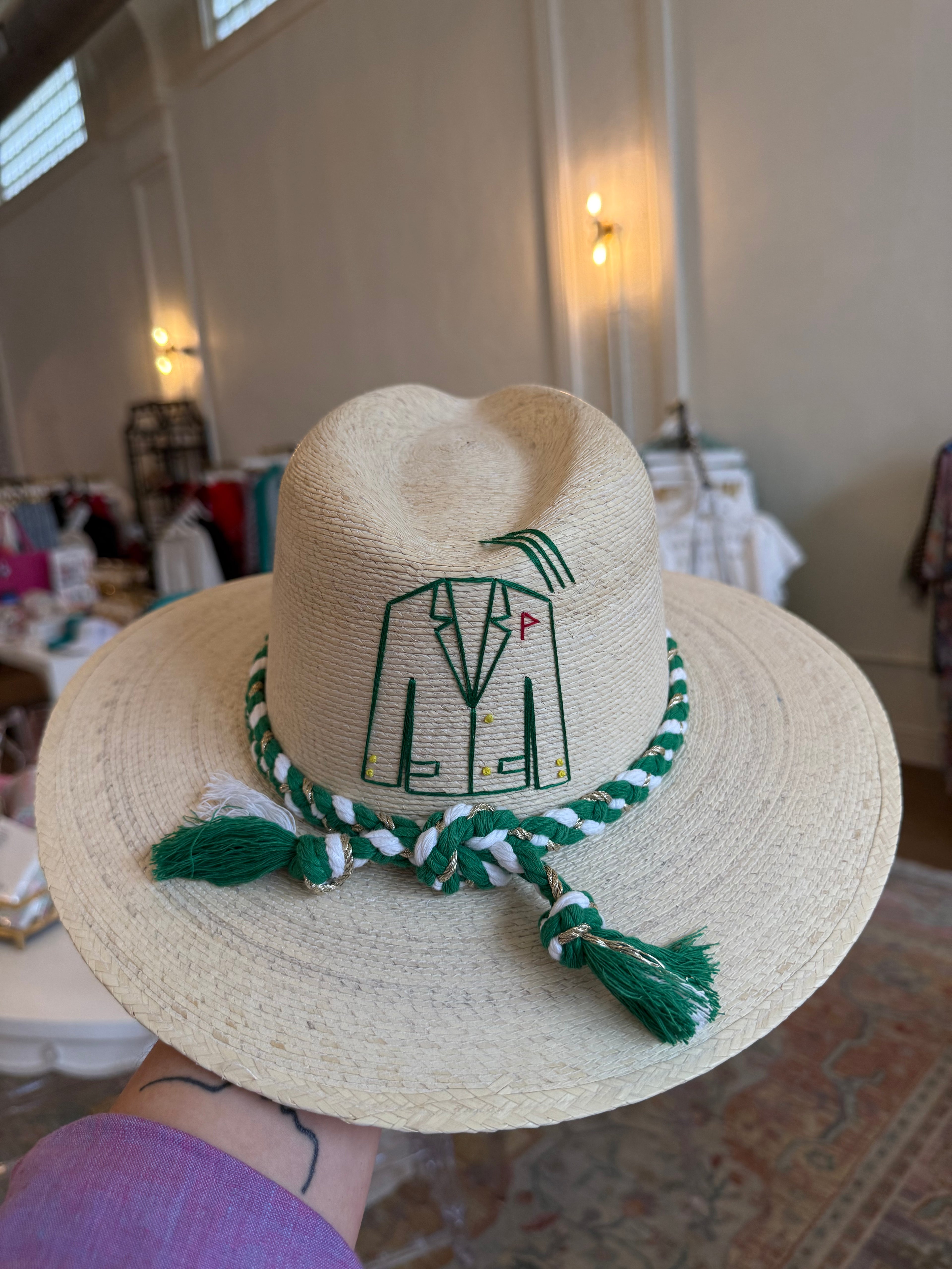 Green Jacket Hat - White Palm