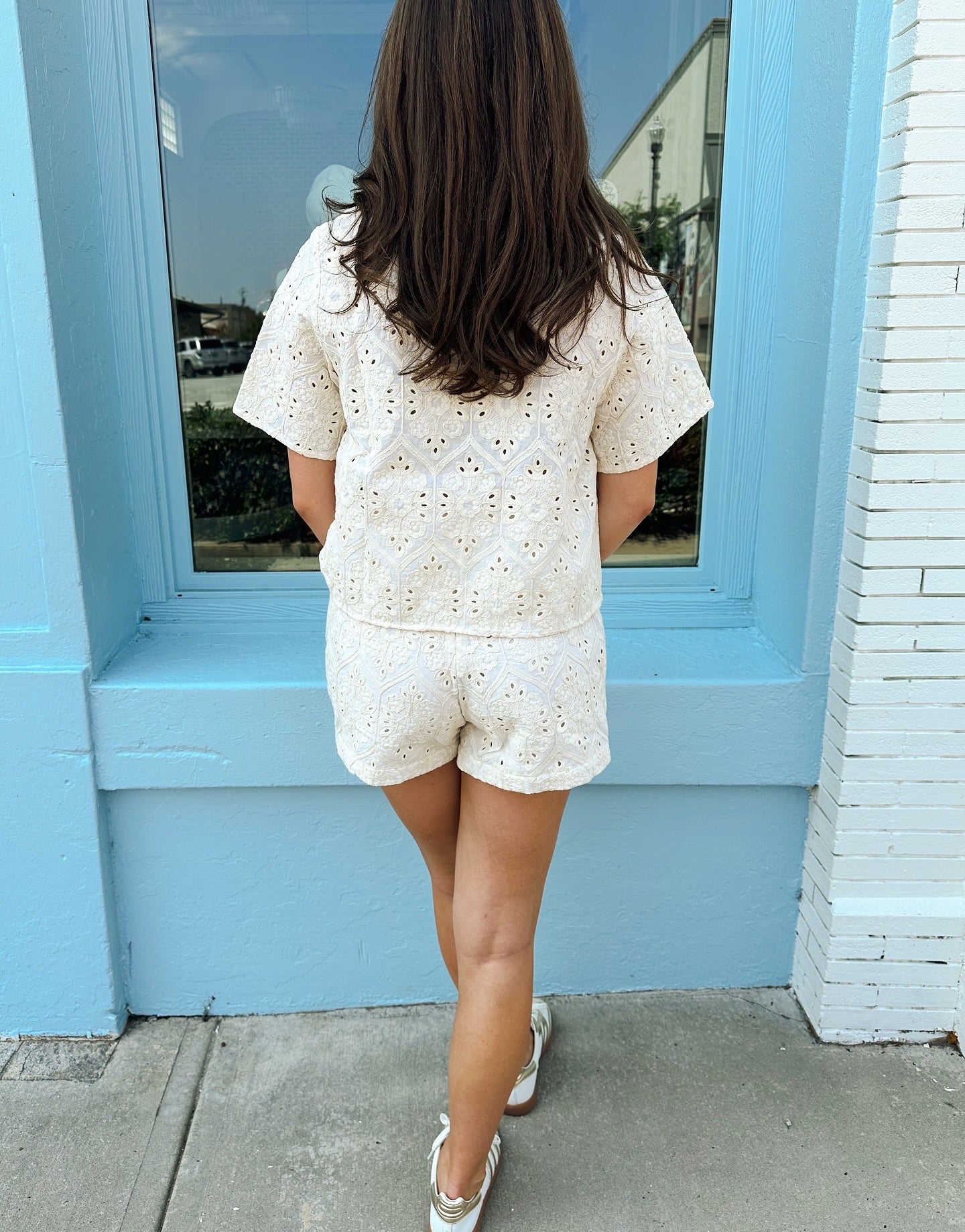 Crossover Eyelet Crochet Skort-Natural