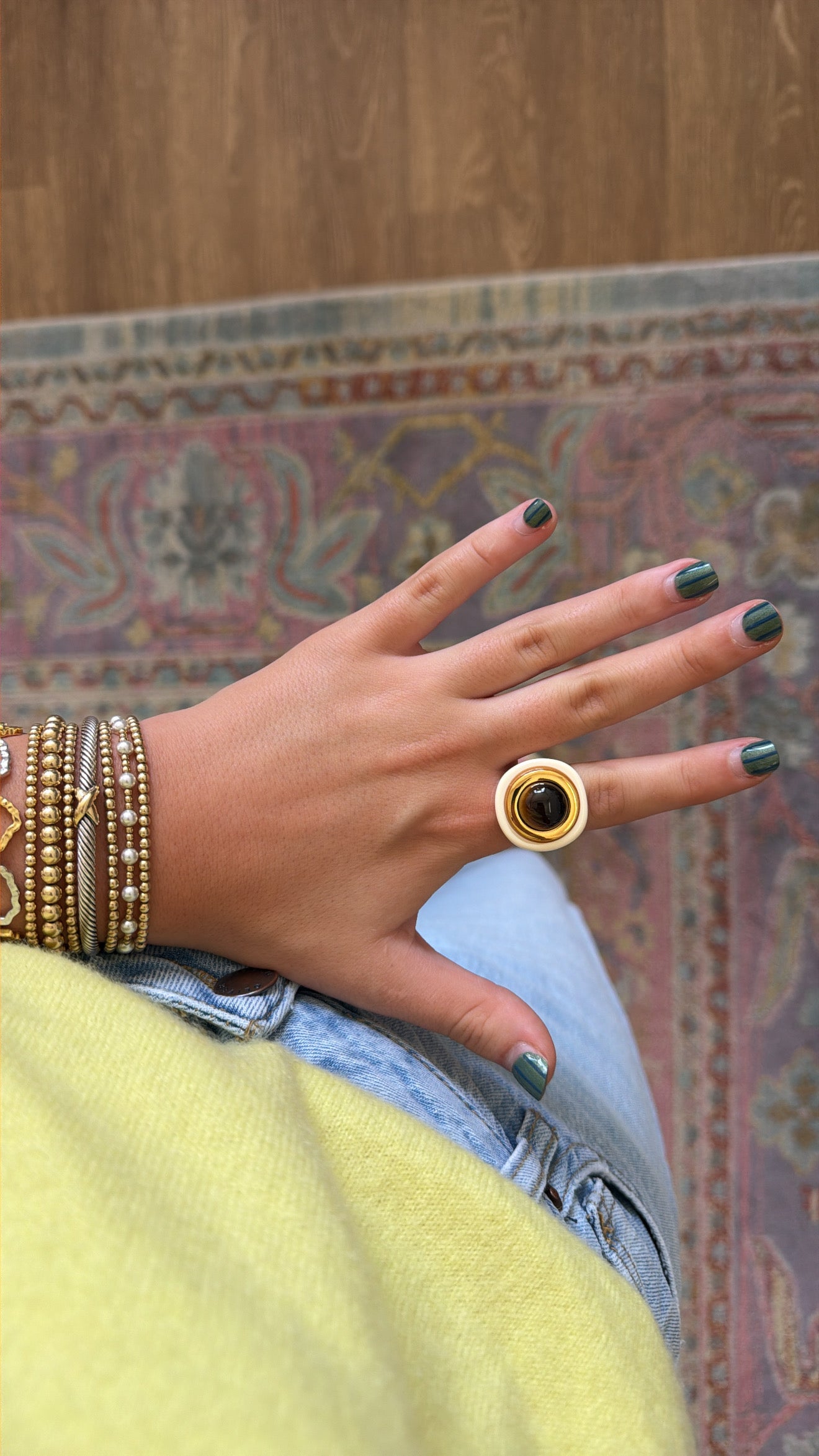 Lucas Jack Ivory Resin/Tiger Eye Ring