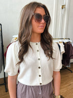 Kelsey Puff Short Sleeve Cardigan - Cream