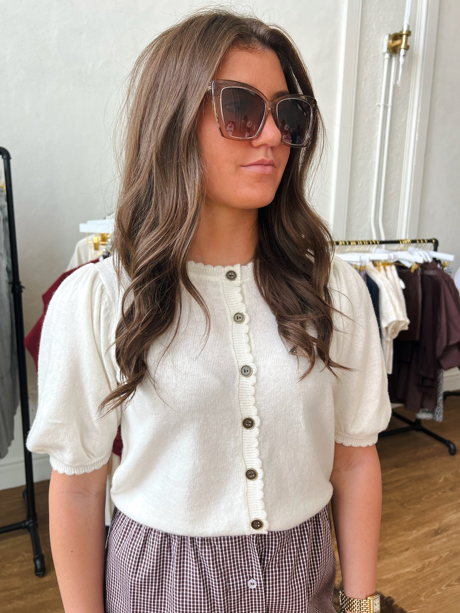 Kelsey Puff Short Sleeve Cardigan - Cream