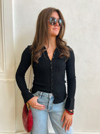 Knitted Collar Cardigan - Black