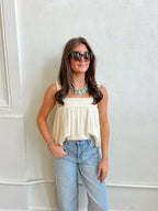 Cream Ruched Strap Tank