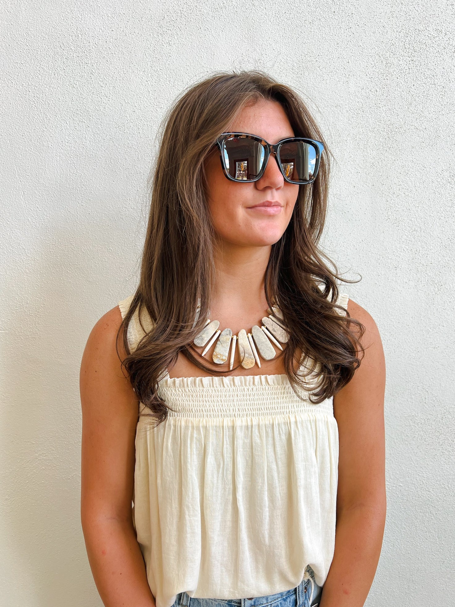 Cream Ruched Strap Tank