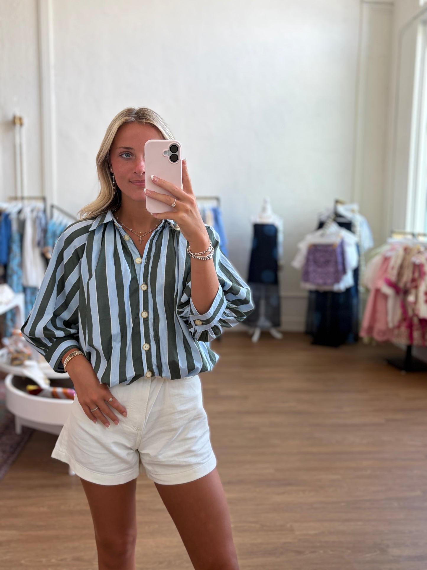 The Stripe Collar Bubble Top