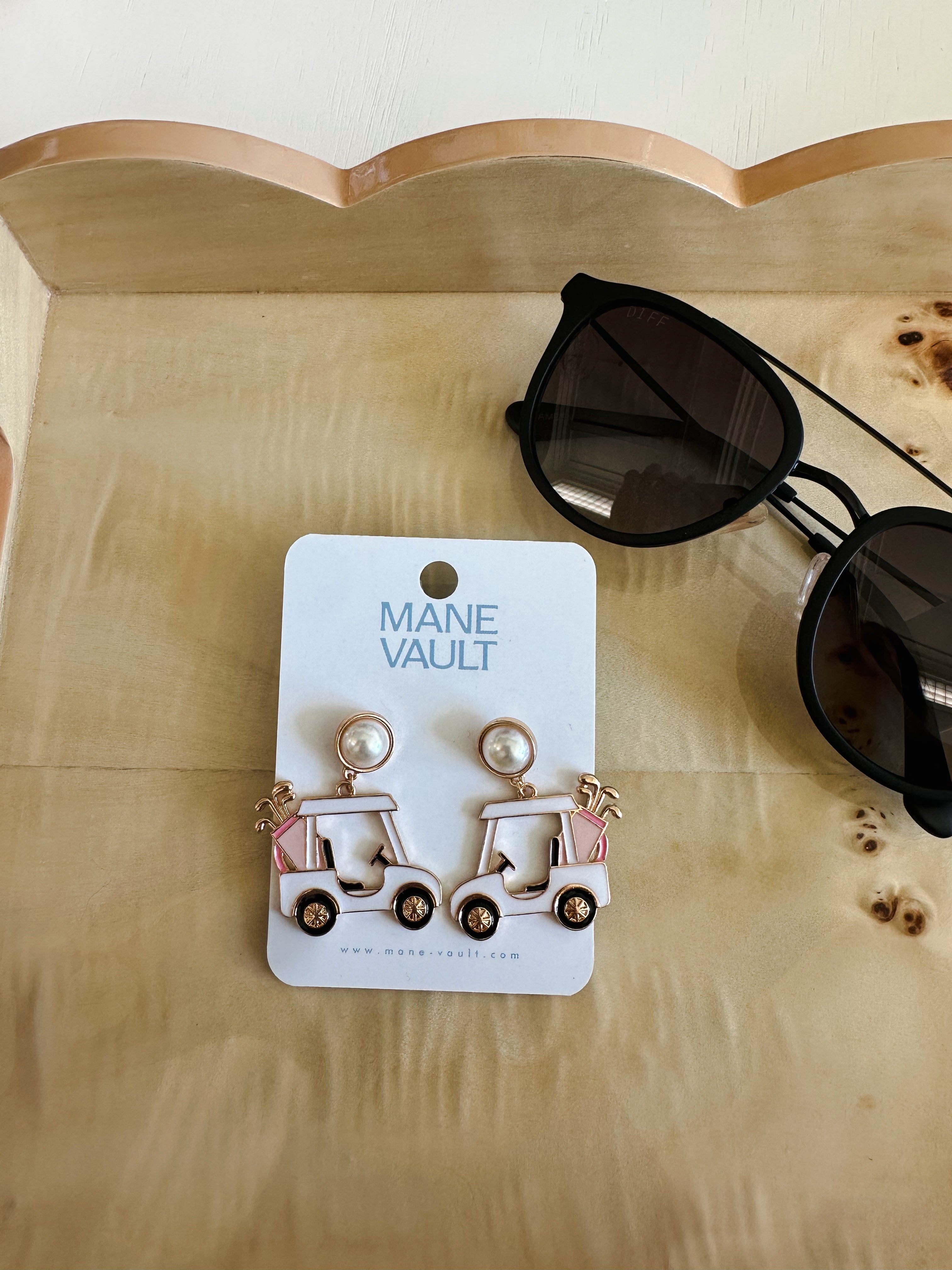 White Golf Cart Pearl Earrings