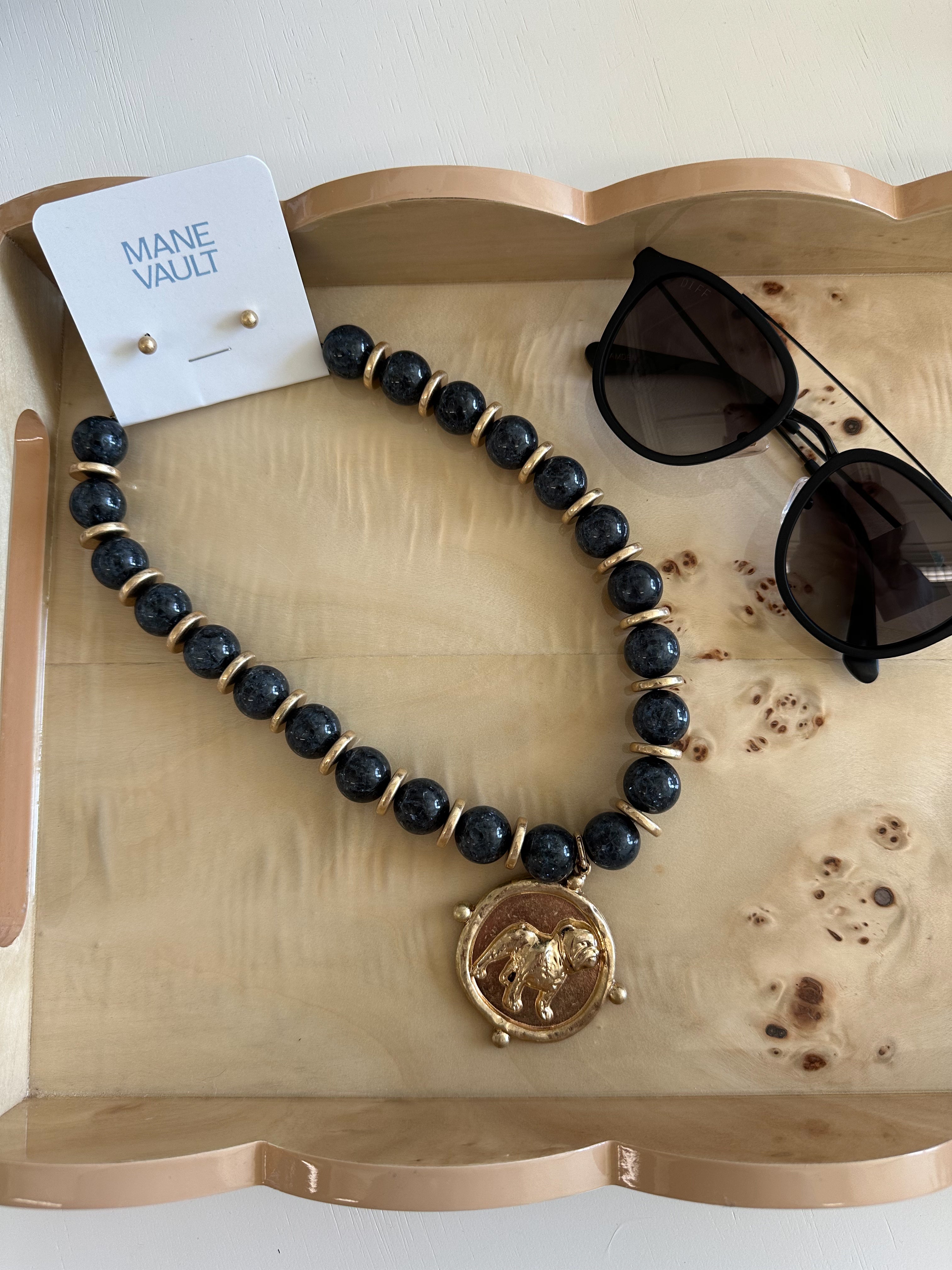 Black Beaded Bulldog Necklace