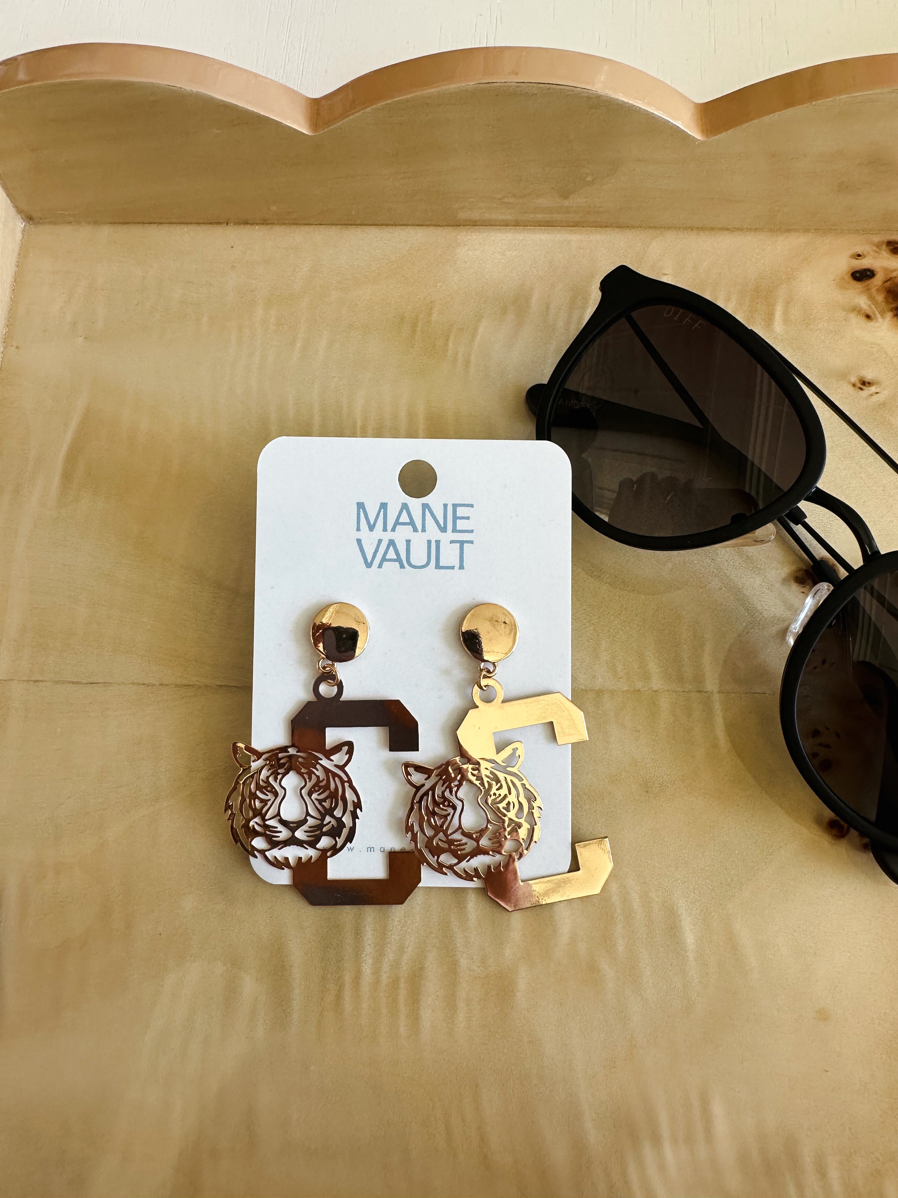 Gold Clemson C Earrings