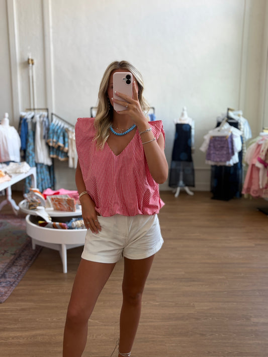 The Check Poplin Bubble Top- Red