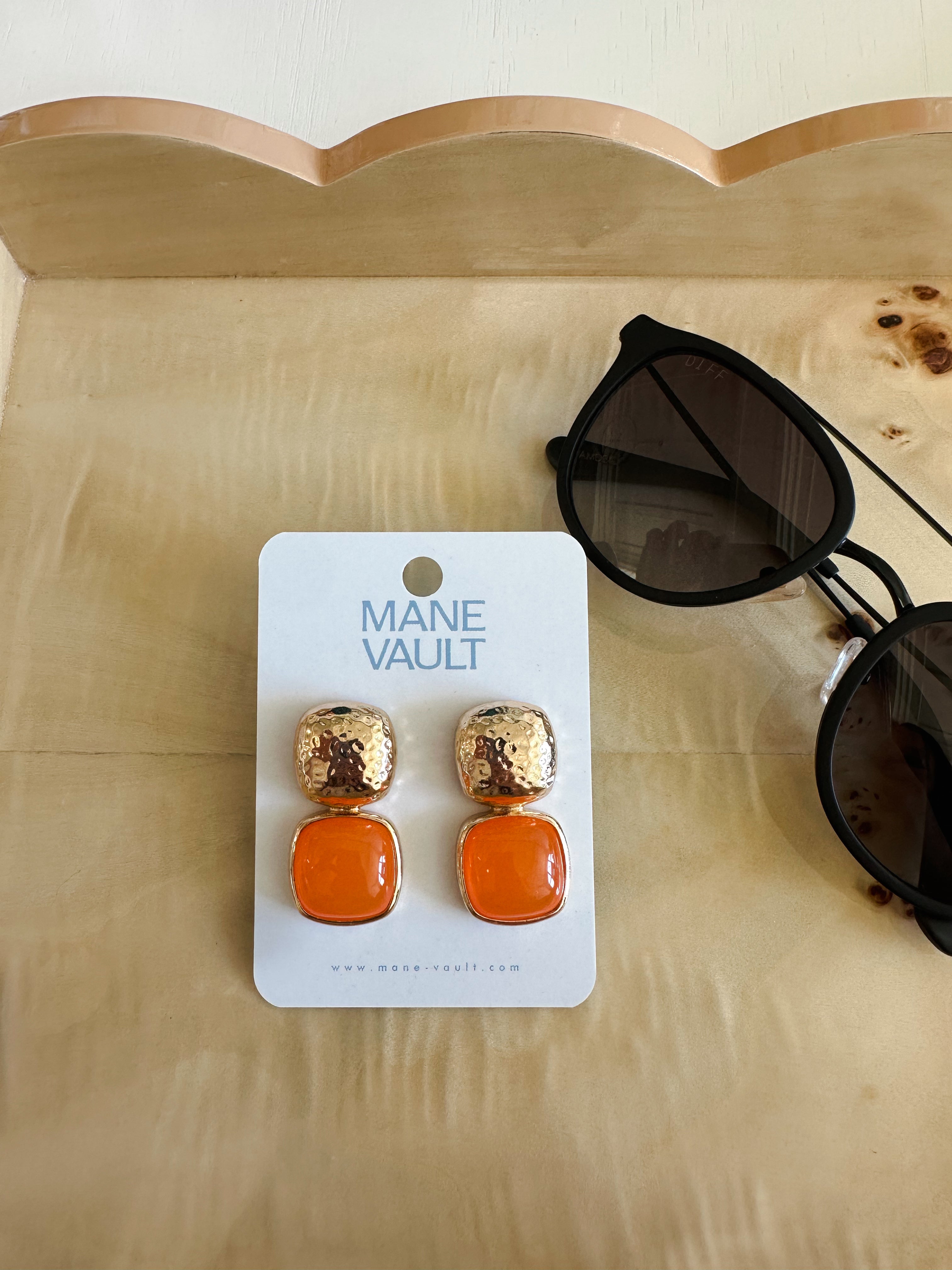 Orange Hammered Gold Earrings