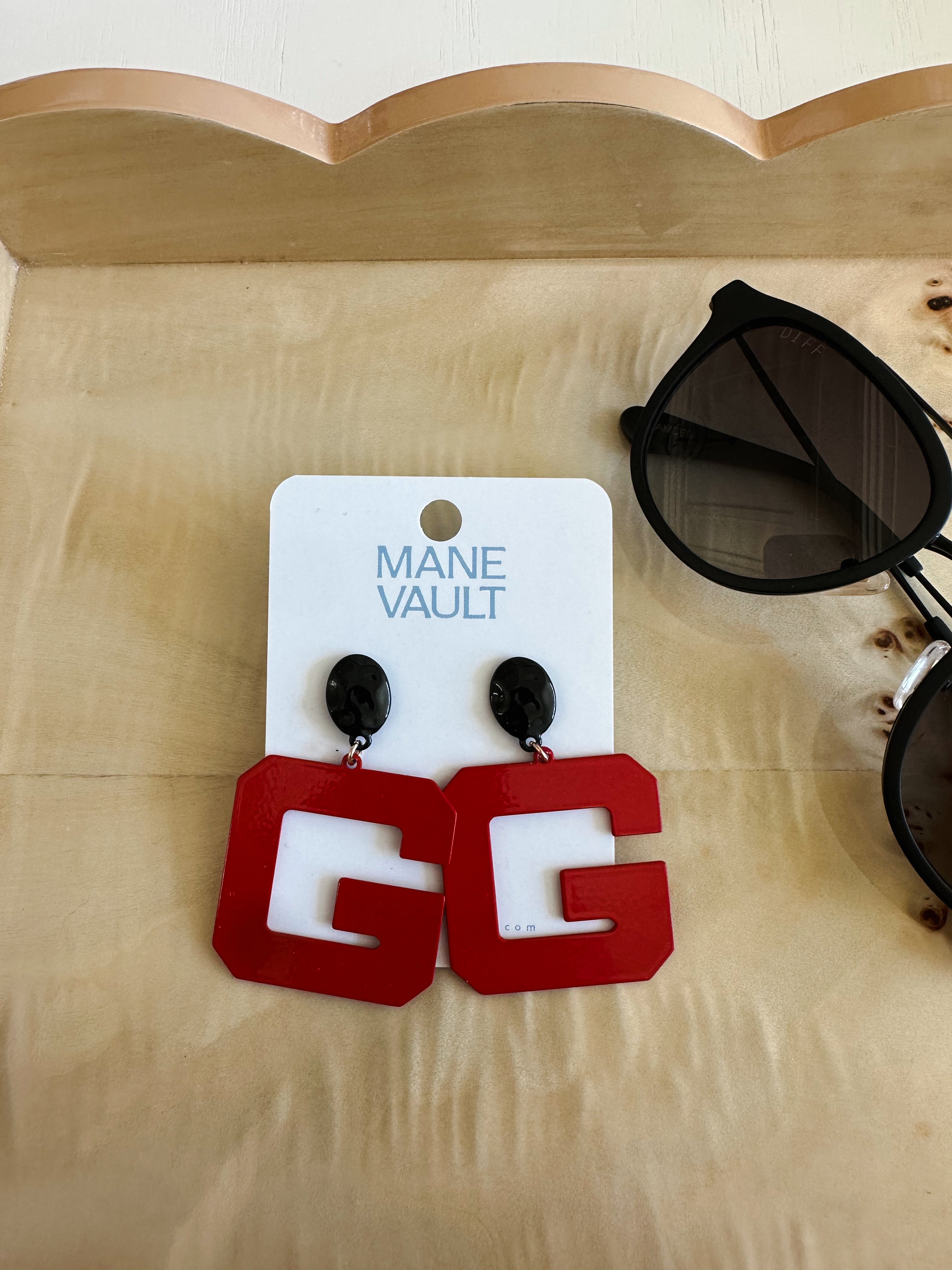 Black and Red G Earrings