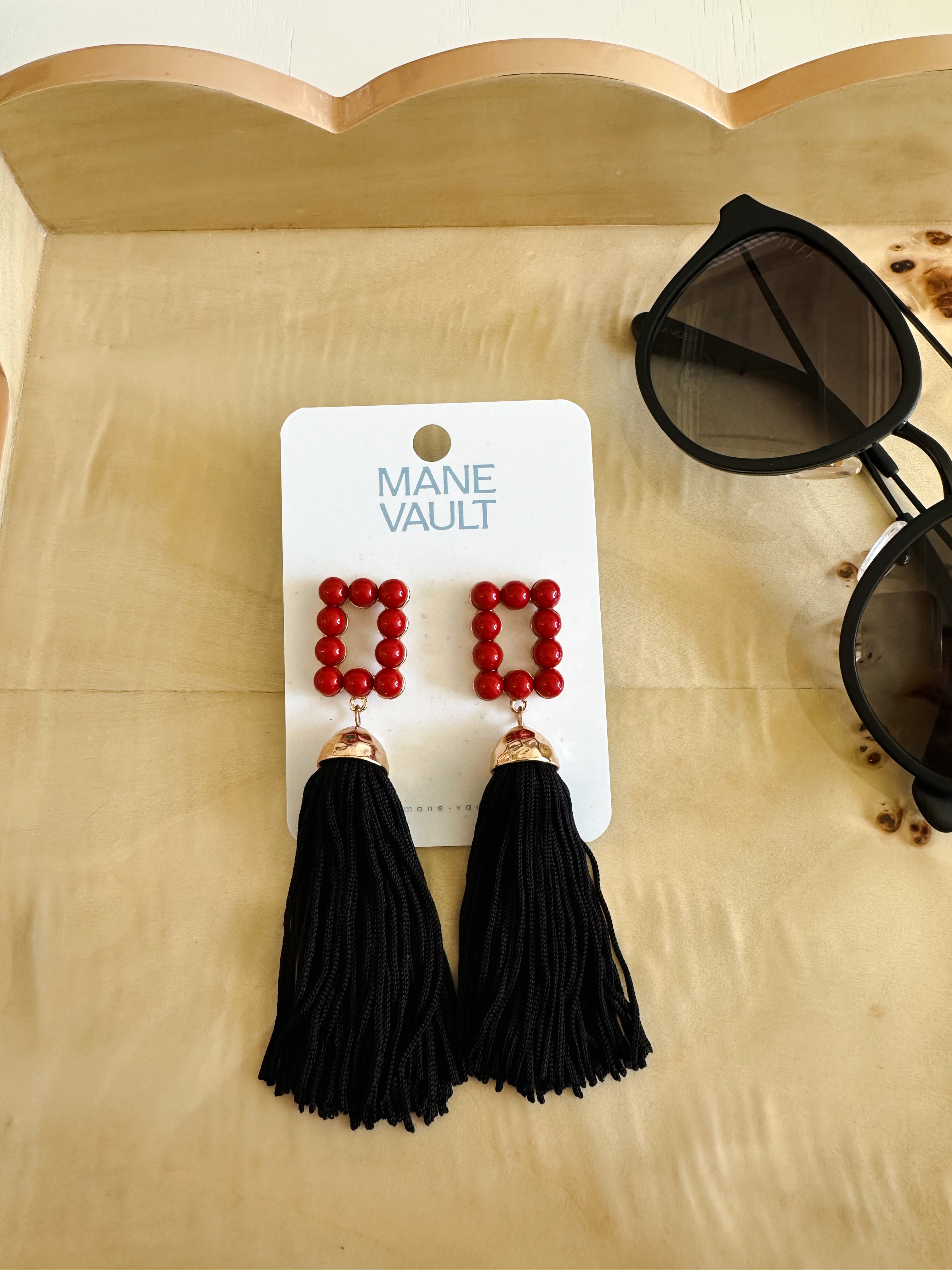 Red and Black Tassel Earrings