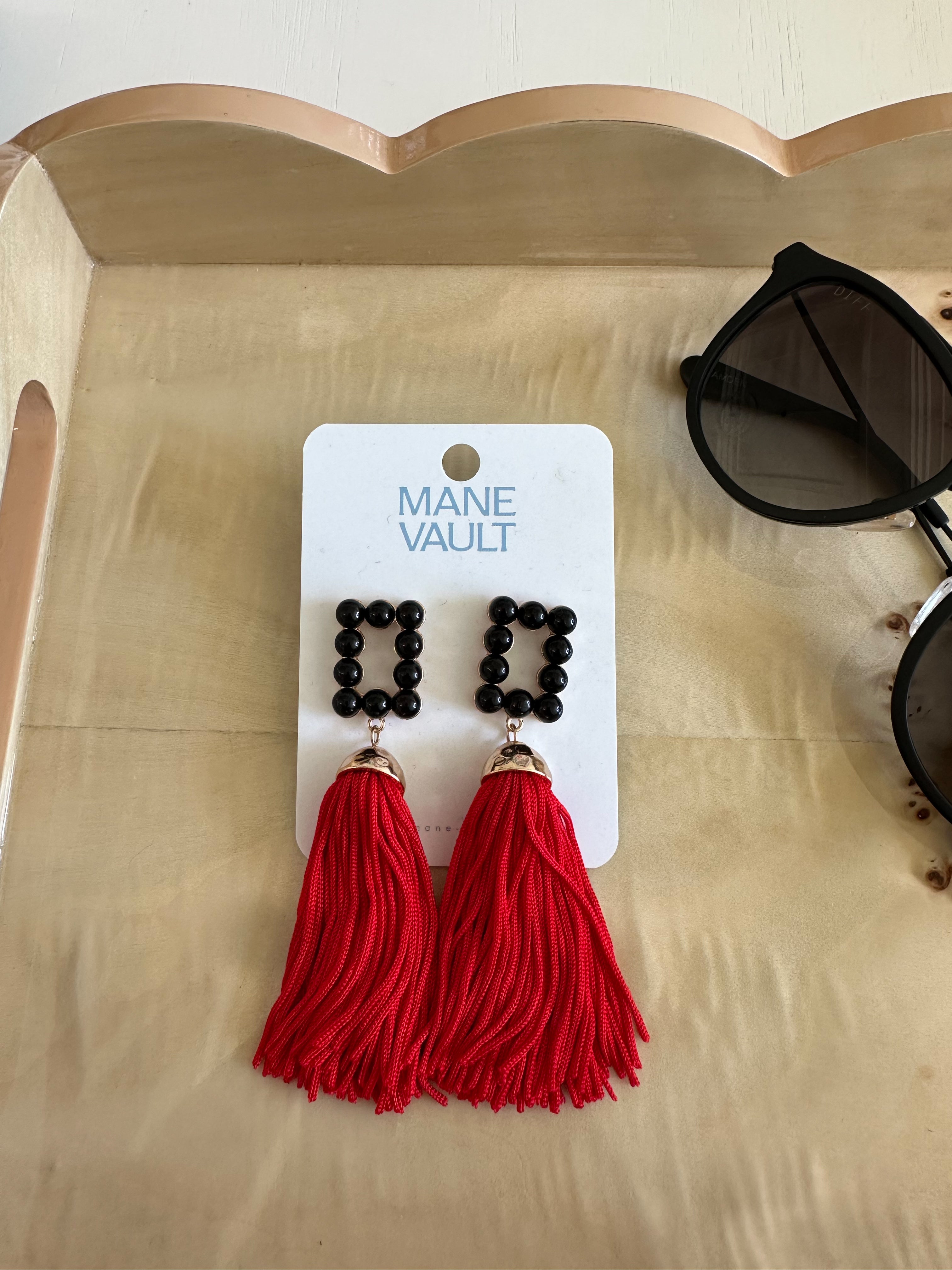 Black and Red Tassel Earrings