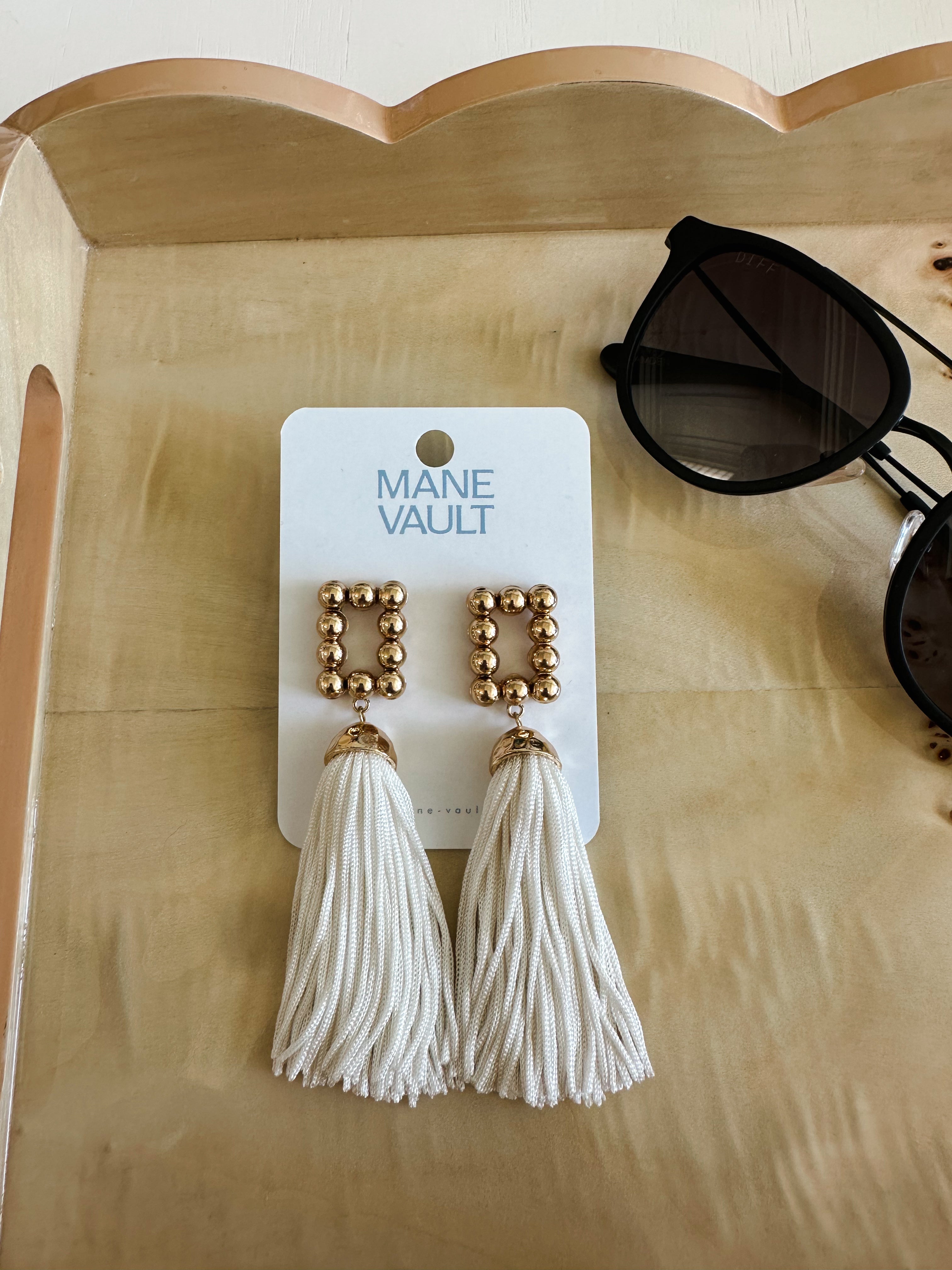 White Tassel Earrings