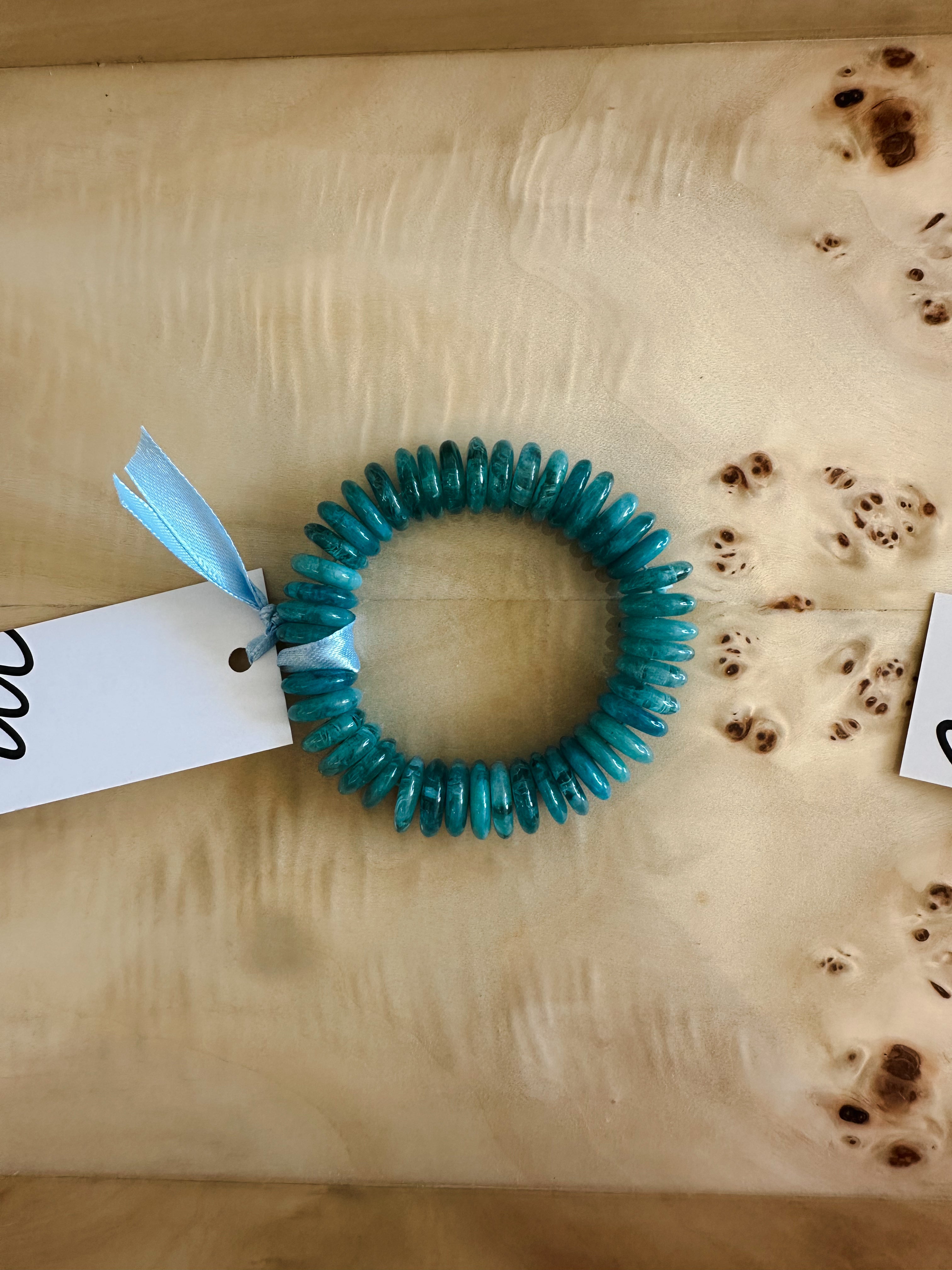 Teal Round Disc Bead Bracelet
