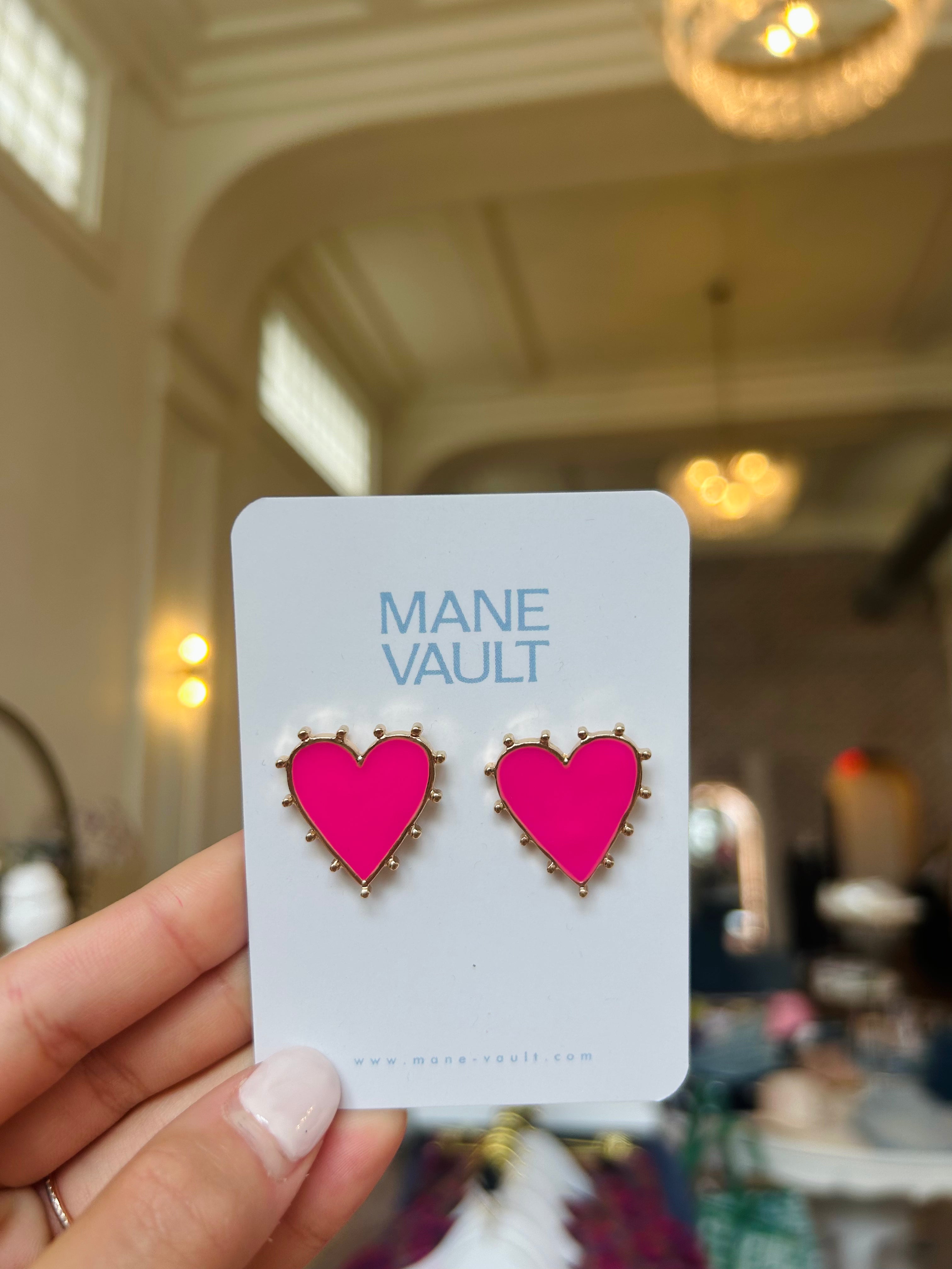 The Holly Heart Earrings- Hot Pink
