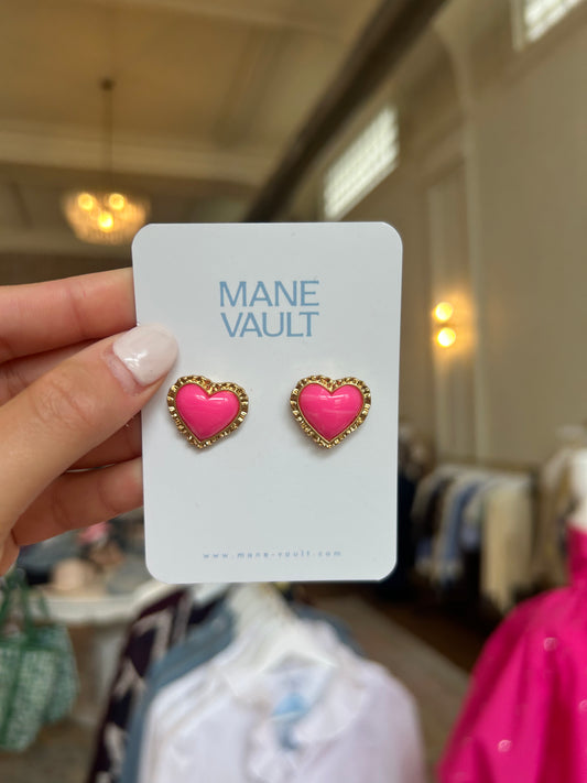 The Courtney Heart Earrings- Hot Pink