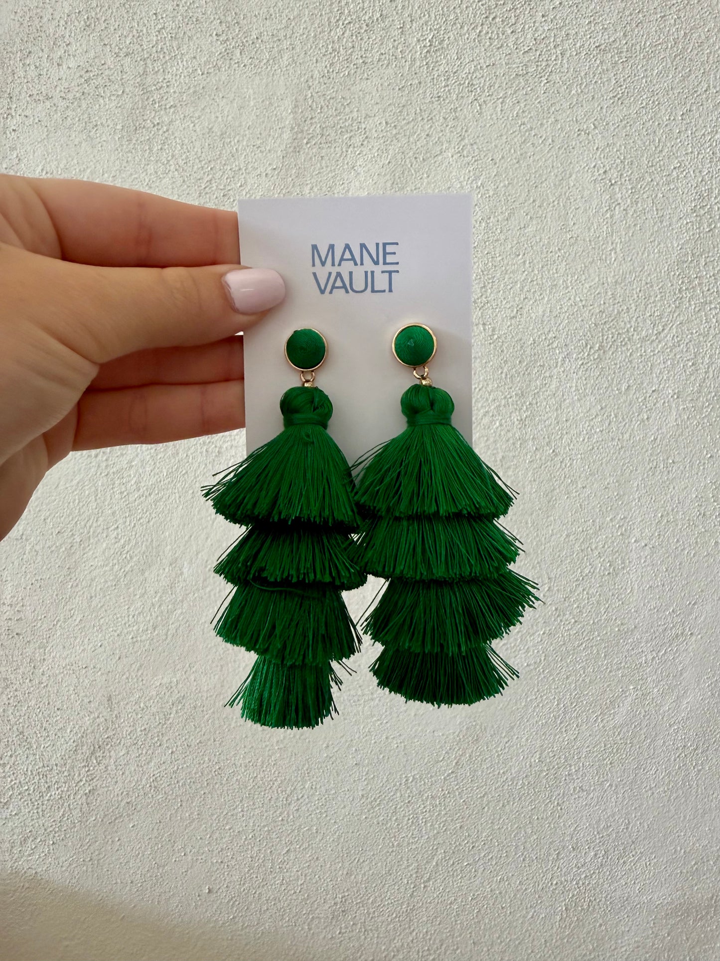 Layered Tassel Earrings - Green