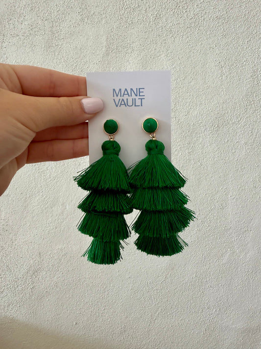 Layered Tassel Earrings - Green