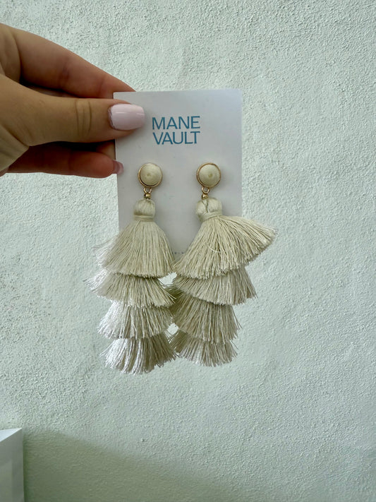 Layered Tassel Earrings - Ivory