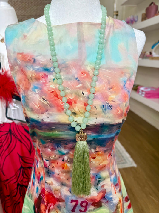 Tassel & Beads Necklace - Mint/Gold
