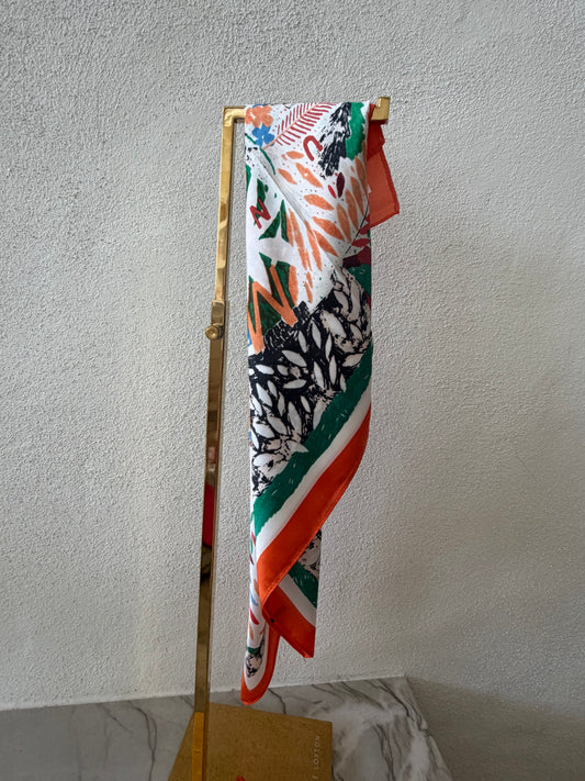 Silky Scarf - Orange/Green