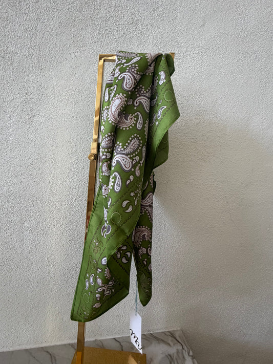 Silky Scarf - Green Paisley