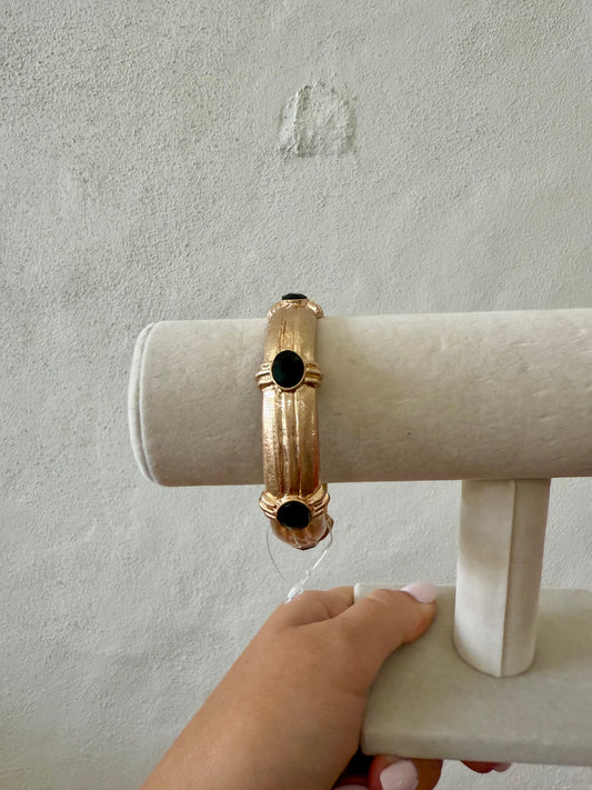 Oval Stone Bangle Bracelet - Black