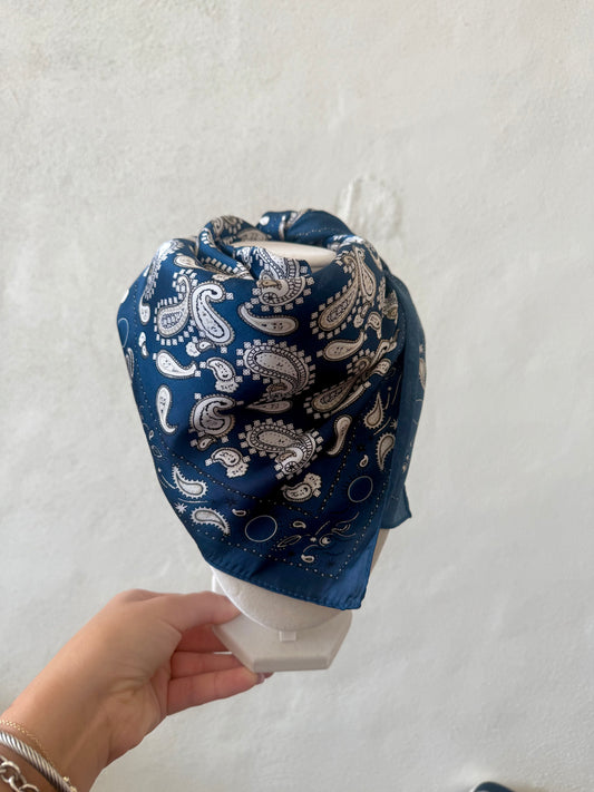 Silky Scarf- Paisley/ Navy