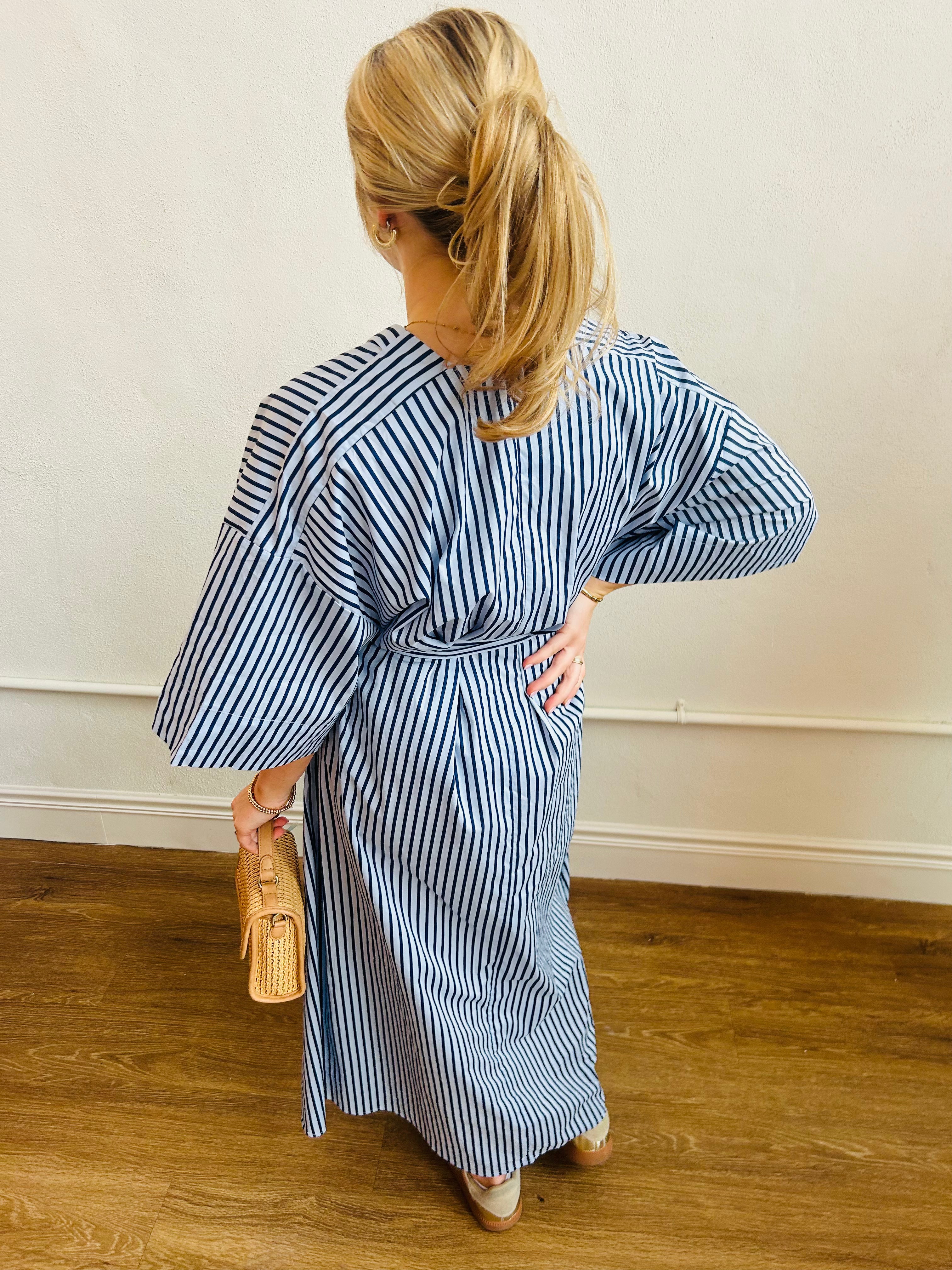 The Nancy Stripe Midi Dress- Blue
