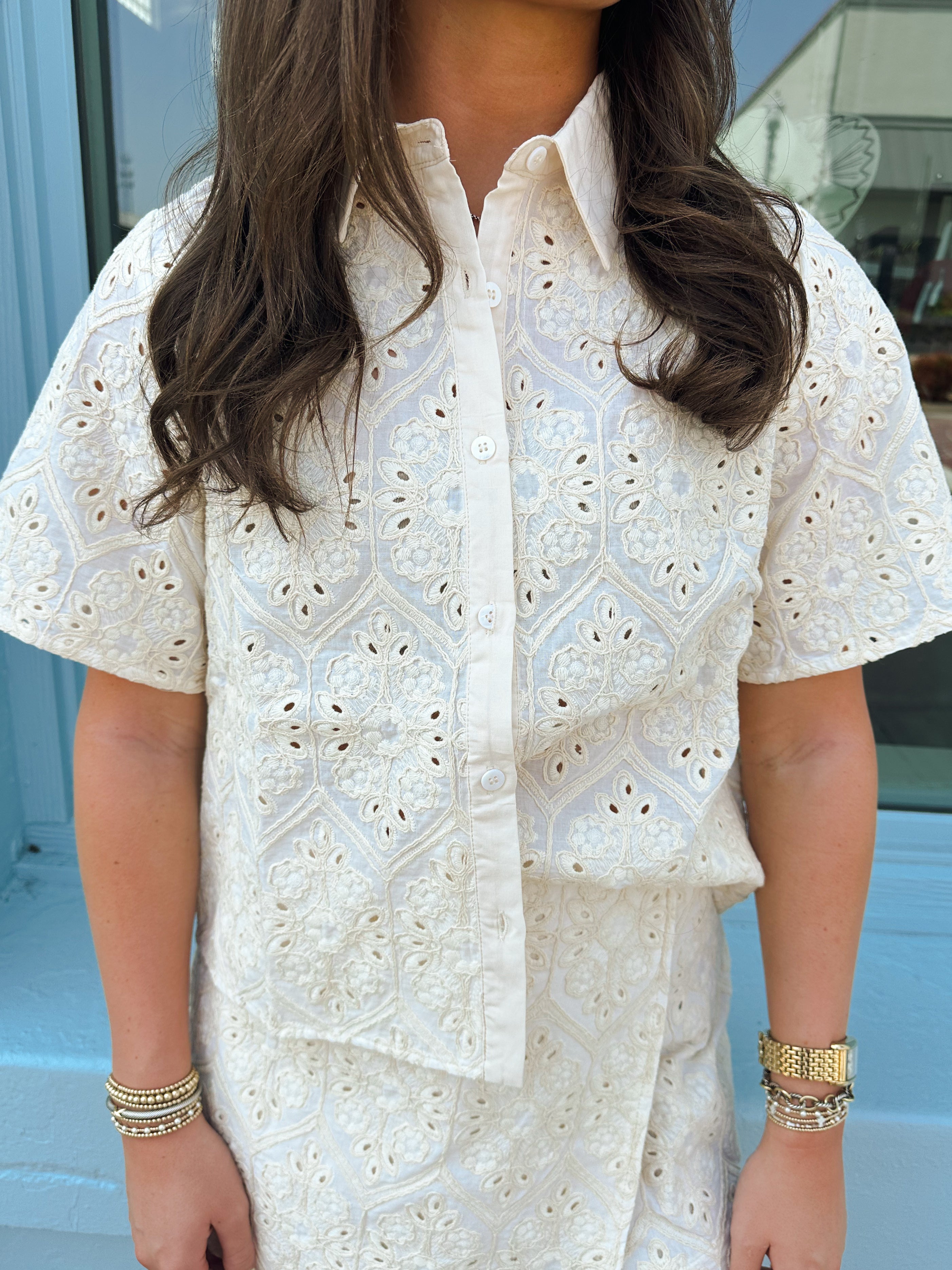 Eyelet Crochet Shirt - Natural
