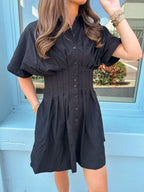 Pintuck Shirt Dress - Black