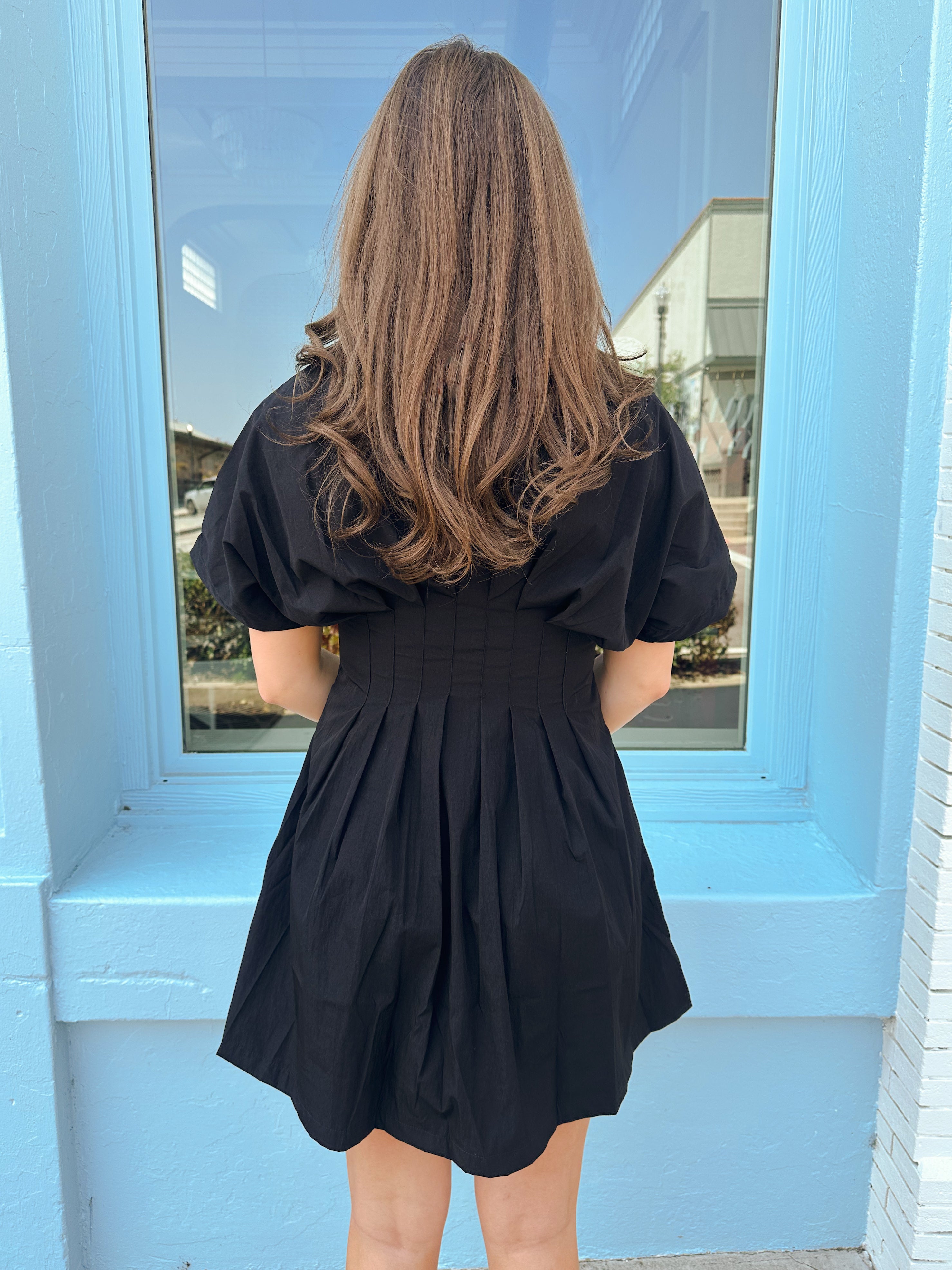 Pintuck Shirt Dress - Black