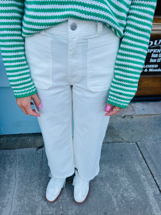The Zooey Patch Pocket Jeans- White