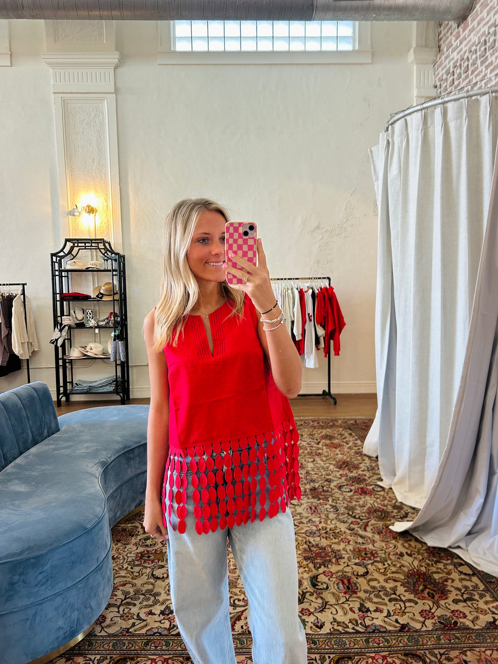 The Miller Fringe Top - Red
