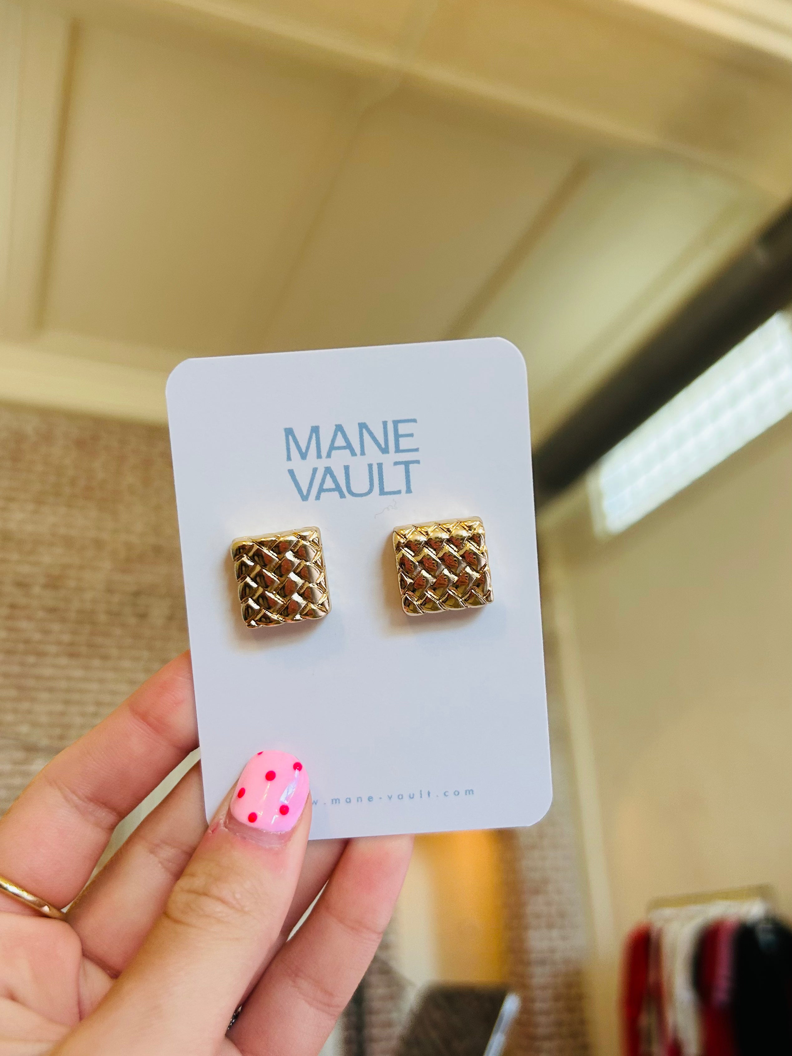 The Textured Square Earrings- Gold Dipped