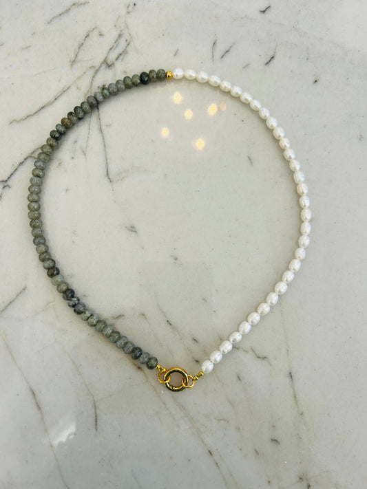 The Pearl & Rondelle Necklace- Labradorite